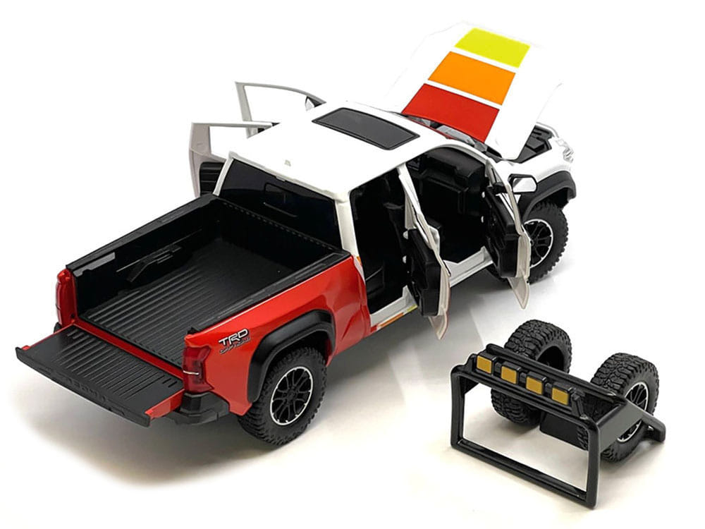 2024 Toyota Tacoma TRD Off Road Edition Pickup Truck White and Red with TRD Stripes with Sunroof and Wheel Rack Limited Edition to 2400 pieces Worldwide 1/24 Diecast Model Car - Image 2