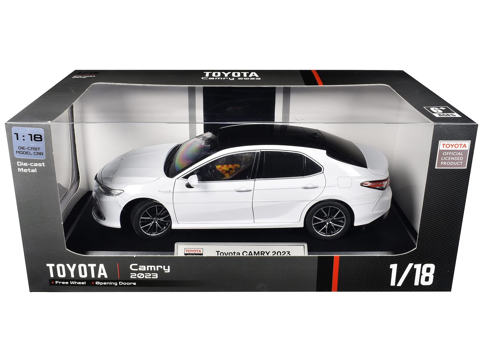 2023 Toyota Camry Hybrid White Metallic with Black Top 1/18 Diecast Model Car by Heimanba - Image 3