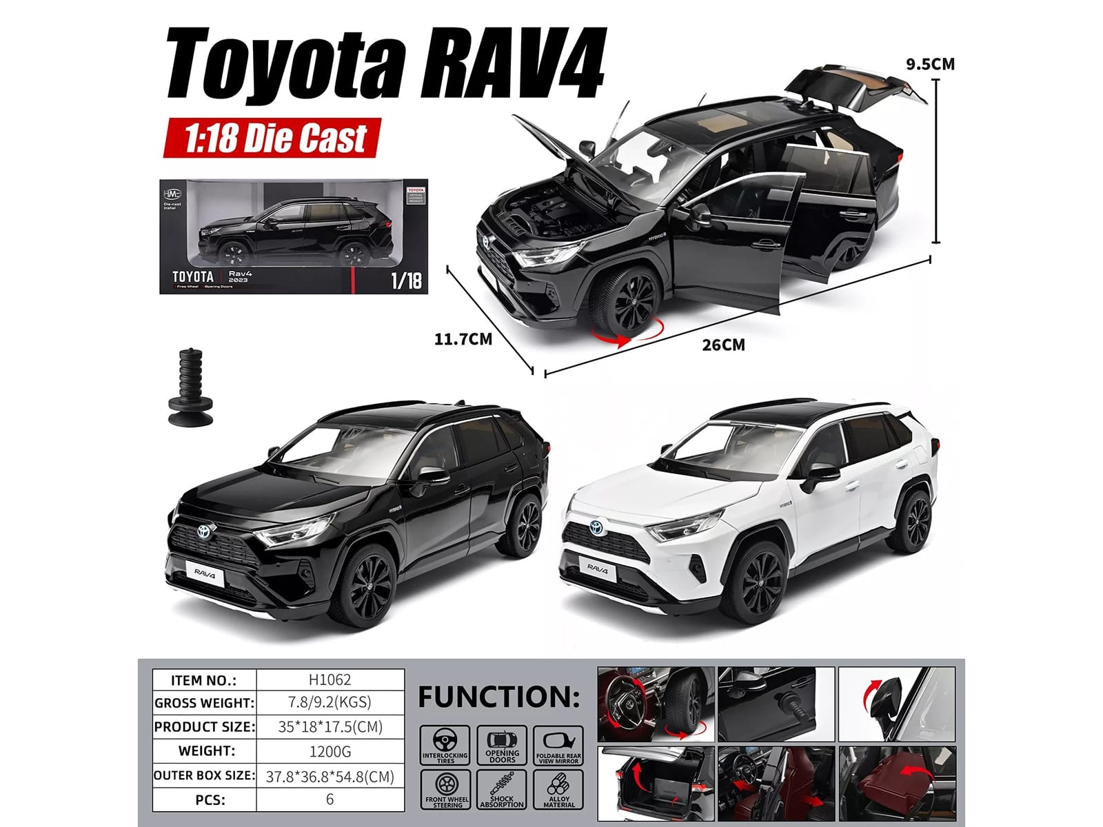 2023 Toyota Rav4 Hybrid Black 1/18 Diecast Model Car by Heimanba - Image 2