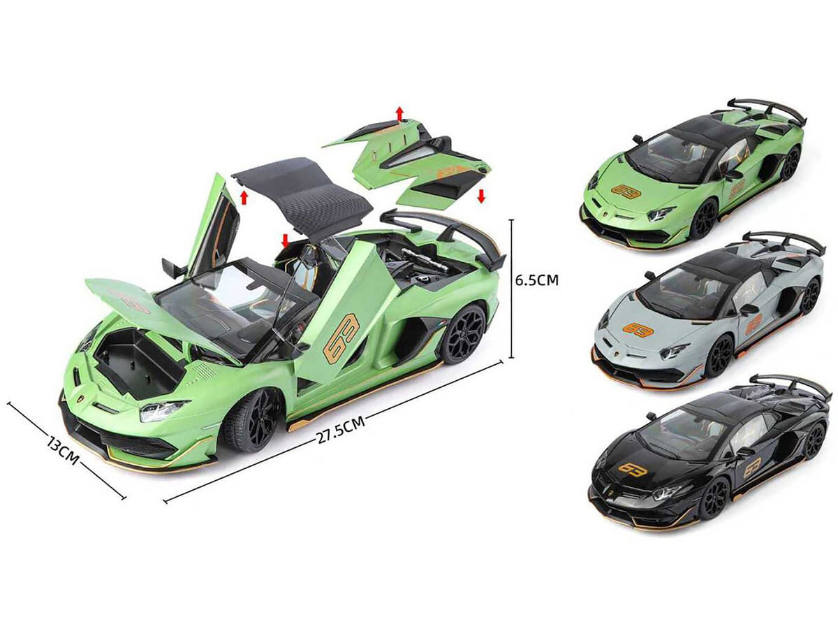 Lamborghini Aventador SVJ Roadster Matt Gray with Carbon Top and Orange Accents 1/18 Diecast Model Car by Heimanba - Image 2