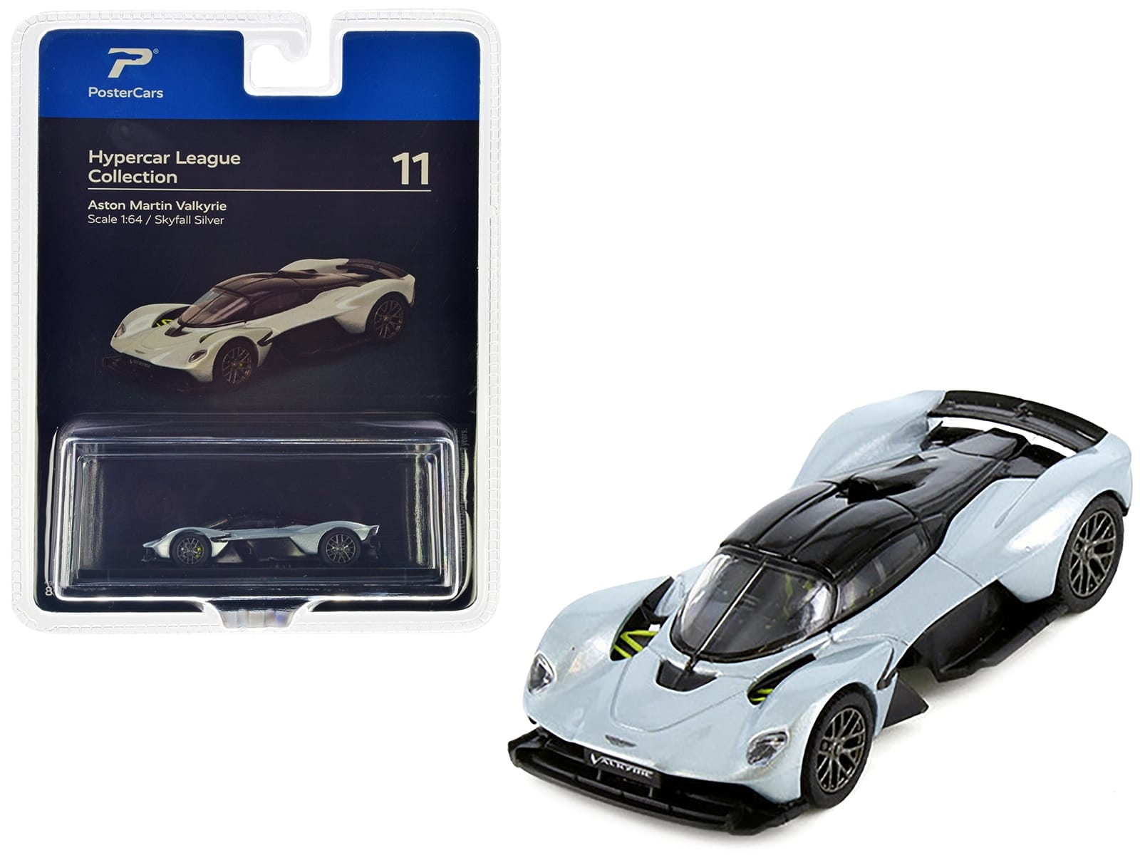Aston Martin Valkyrie Skyfall Silver Metallic with Black Top "Hypercar League Collection" 1/64 Diecast Model Car by PosterCars - Image 2