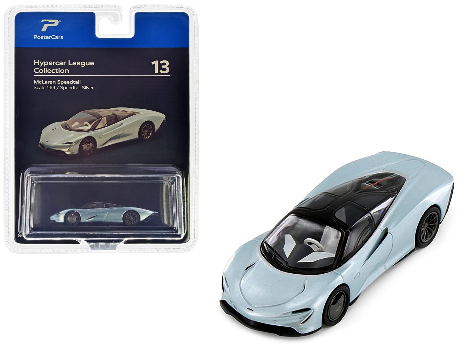 McLaren Speedtail Silver Metallic with Black Top "Hypercar League Collection" 1/64 Diecast Model Car by PosterCars - Image 2