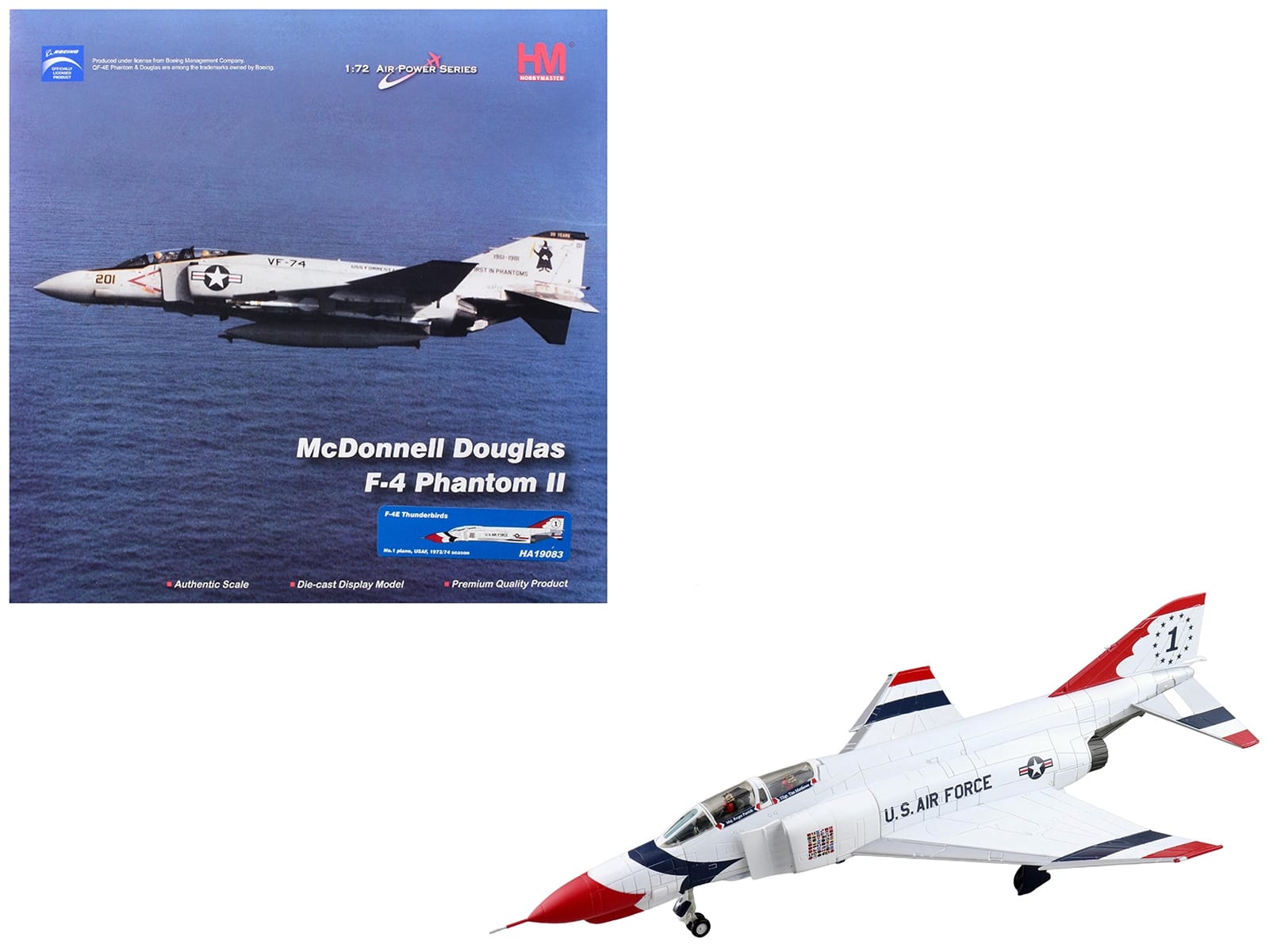 McDonnell Douglas F-4E Phantom II Fighter-Bomber Aircraft "Thunderbirds No.1 Plane 1973/74 Season" United States Air Force "Air Power Series" 1/72 Diecast Model by Hobby Master