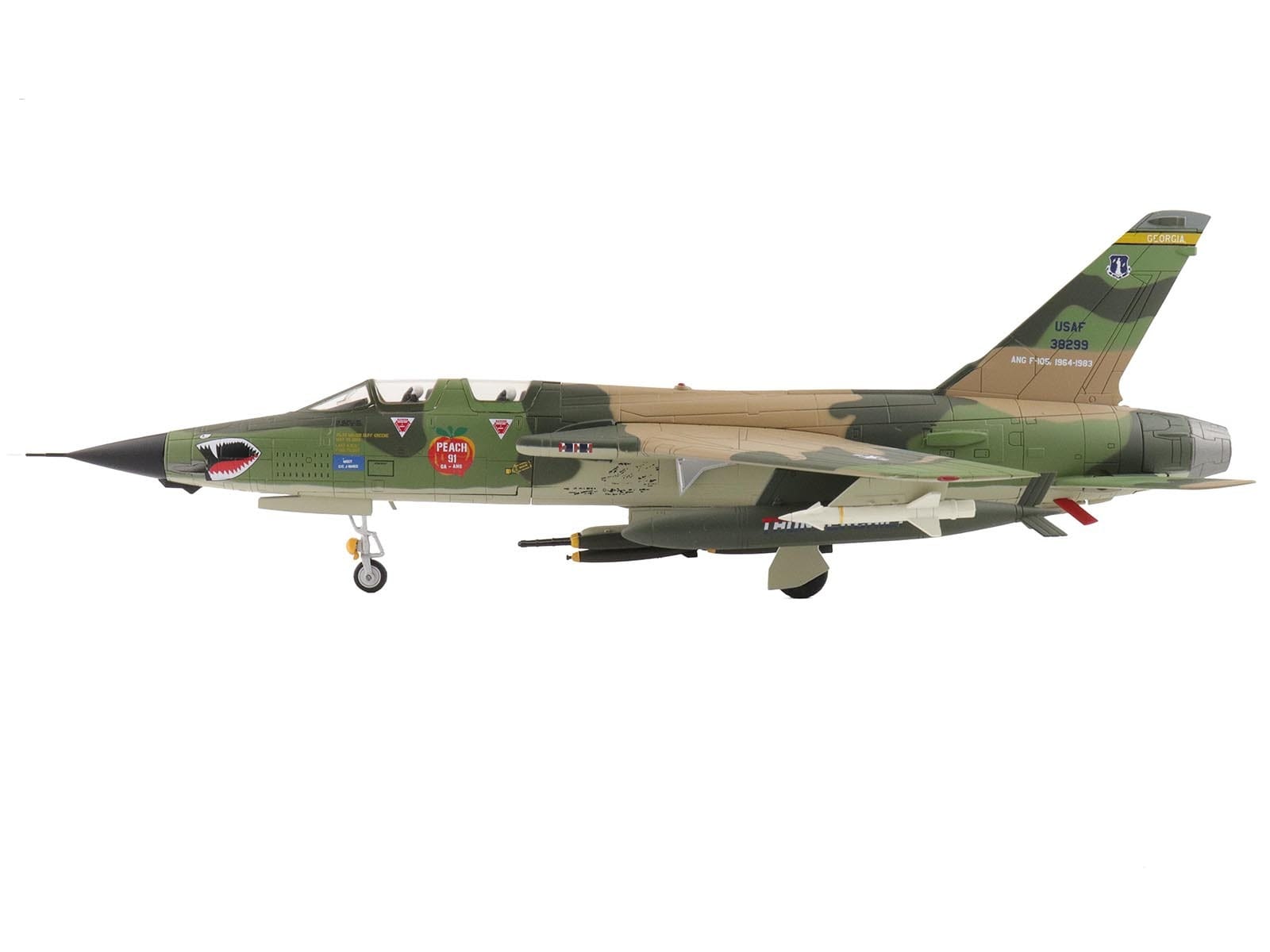 Republic F-105F Thunderchief Fighter-Bomber Aircraft "63-8299 Peach 91 128th Tactical Fighter Squadron Georgia ANG Dobbins Air Reserve Base" United States Air Force "Air Power Series" 1/72 Diecast Model by Hobby Master - Image 2