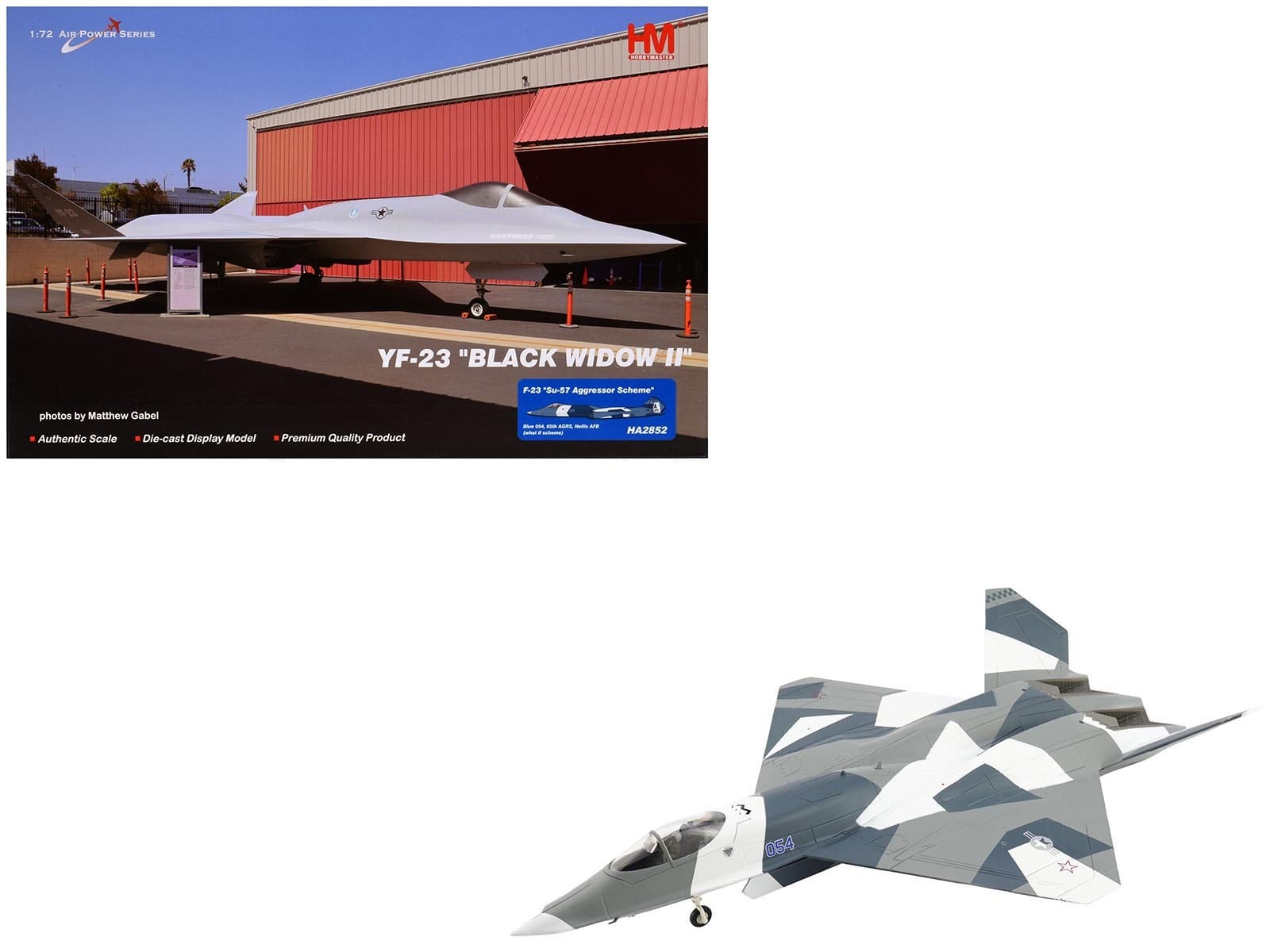 Northrop F-23 Black Widow II Stealth Fighter Aircraft Blue 054 Su-57 Aggressor What If Scheme 65th AGRS Nellis AFB United States Air Force Air Power Series 1/72 Diecast Model by Hobby Master