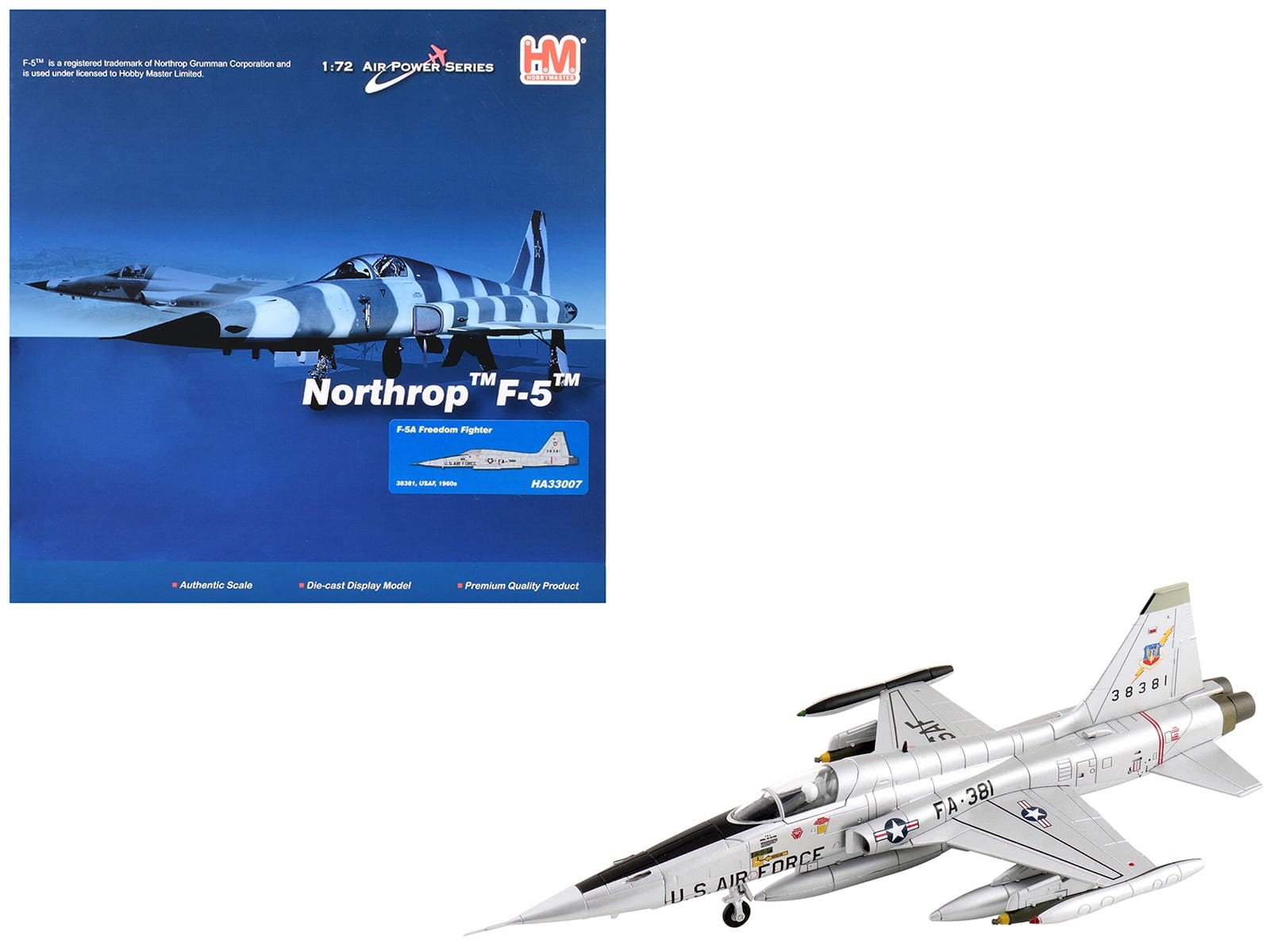 Northrop F-5A Freedom Fighter Aircraft "38381" (1960s) United States Air Force "Air Power Series" 1/72 Diecast Model by Hobby Master