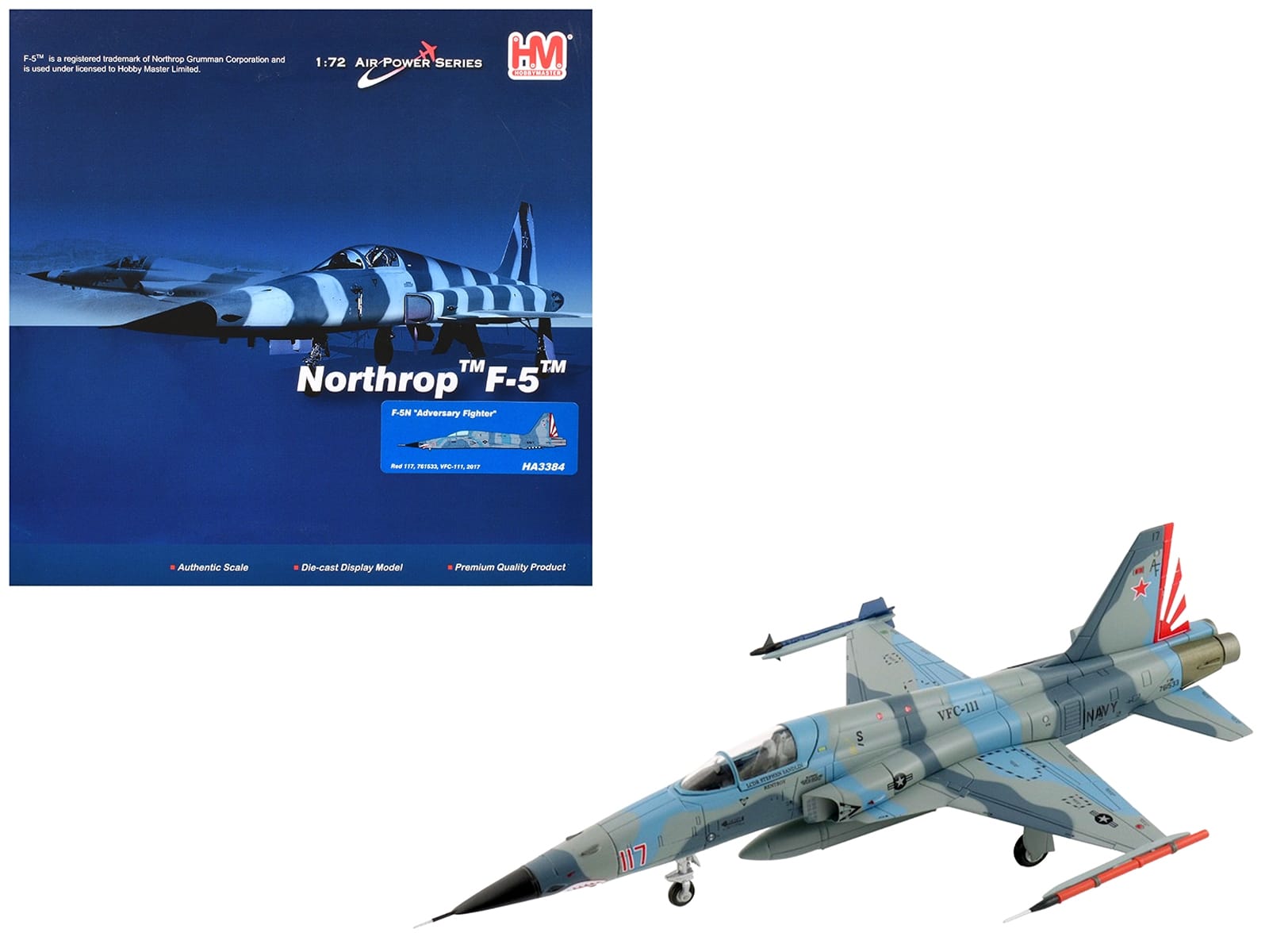 Northrop F-5N Tiger II Aircraft "Red 117 761533 Adversary Fighter VFC-111 Sundowners" (2017) United States Navy "Air Power Series" 1/72 Diecast Model by Hobby Master