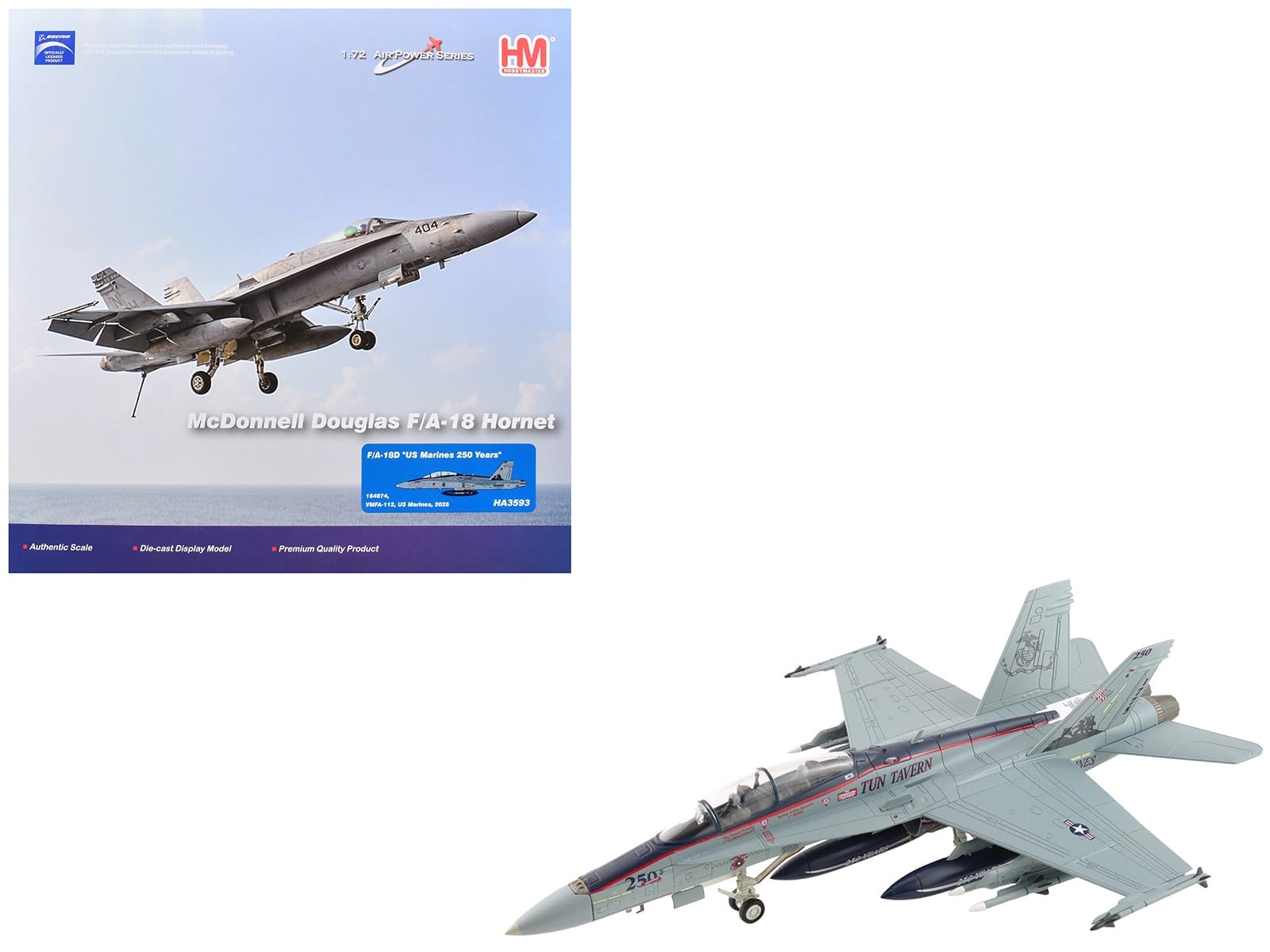 McDonnell Douglas F/A-18D Hornet Aircraft "164874 US Marines 250 Years VMFA-112 Cowboys" (2025) United States Marines "Air Power Series" 1/72 Diecast Model by Hobby Master