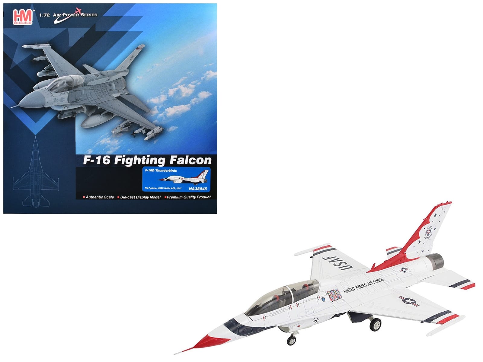 Lockheed F-16D Fighting Falcon Fighter Aircraft "No.7 Thunderbirds Nellis Air Force Base" (2017) United States Air Force "Air Power Series" 1/72 Diecast Model by Hobby Master - Image 4