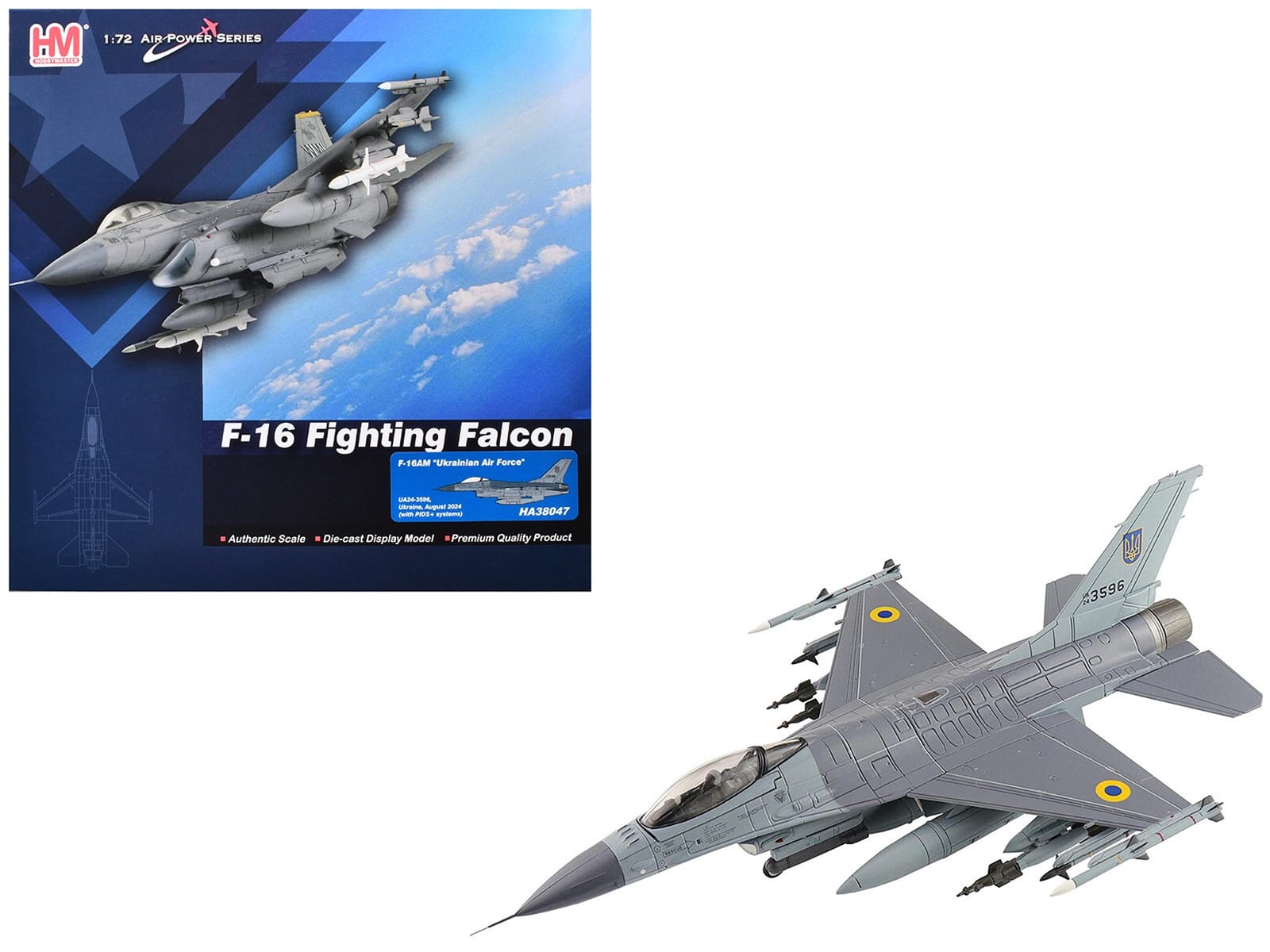 Lockheed F-16AM Fighting Falcon Fighter Aircraft "UA24-3596 Pylon Integrated Dispenser System Plus" (2024) Ukrainian Air Force "Air Power Series" 1/72 Diecast Model by Hobby Master - Image 5