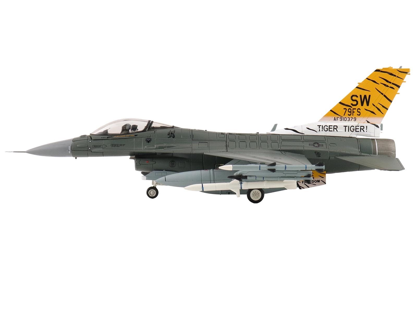 Lockheed F-16CM Fighting Falcon Fighter Aircraft "91-0379 Tiger Tiger 1 79th Fighter Squadron Shaw Air Force Base" (2023) United States Air Force "Air Power Series" 1/72 Diecast Model by Hobby Master - Image 2
