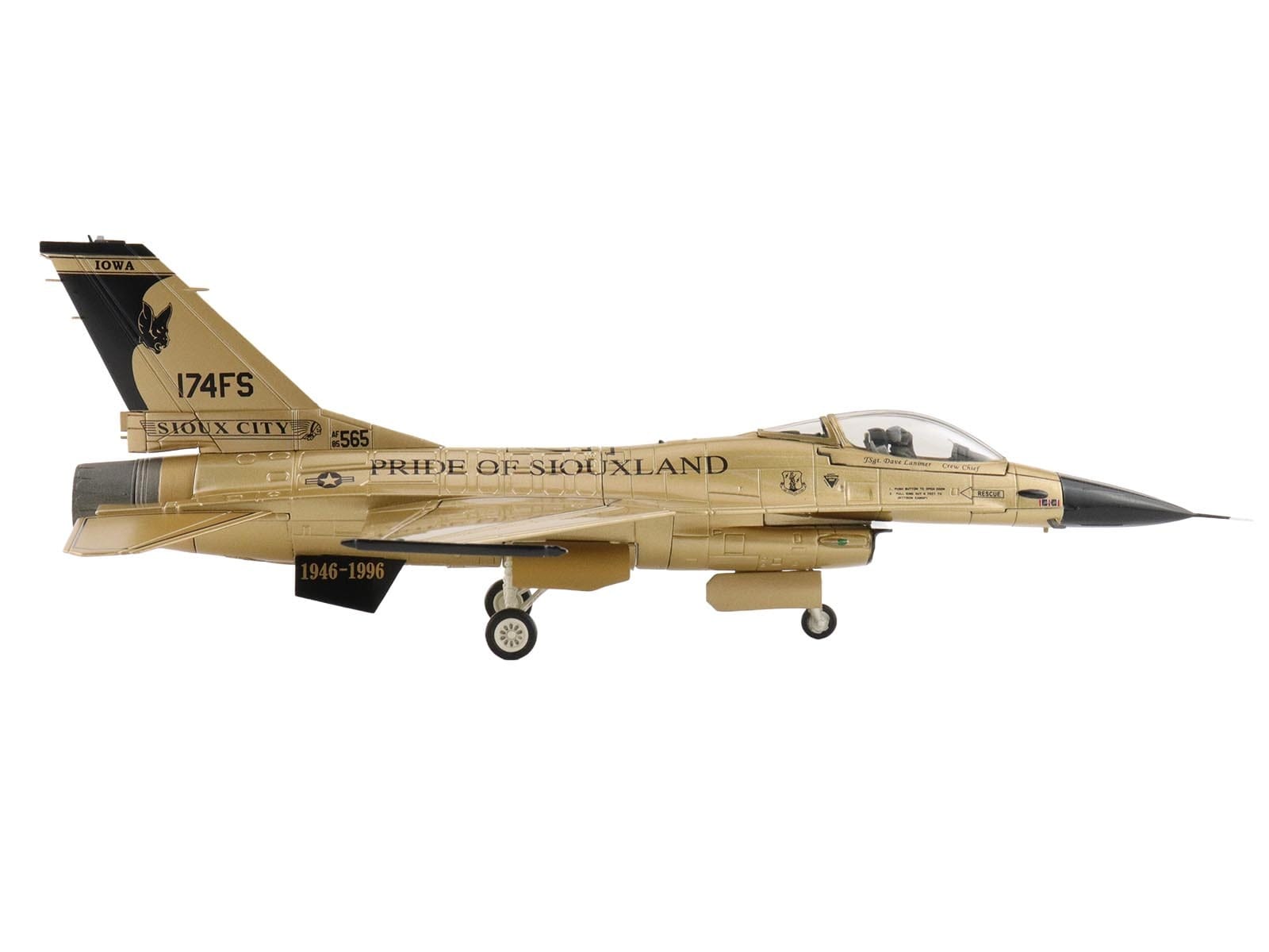 Lockheed F-16A Fighting Falcon Fighter Aircraft "85-1565 Golden Bat Viper 185 ARW Iowa ANG Squadron 50th Anniversary" (2022) United States Air Force "Air Power Series" 1/72 Diecast Model by Hobby Master - Image 2