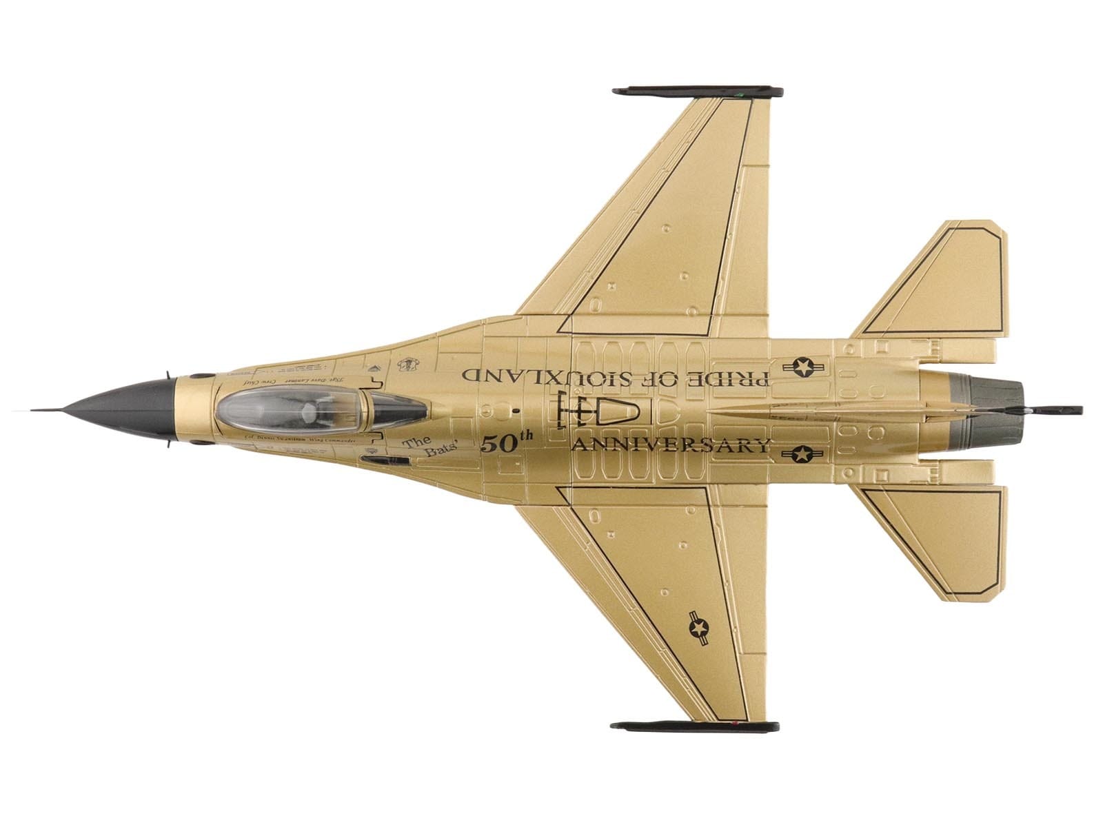Lockheed F-16A Fighting Falcon Fighter Aircraft "85-1565 Golden Bat Viper 185 ARW Iowa ANG Squadron 50th Anniversary" (2022) United States Air Force "Air Power Series" 1/72 Diecast Model by Hobby Master - Image 3