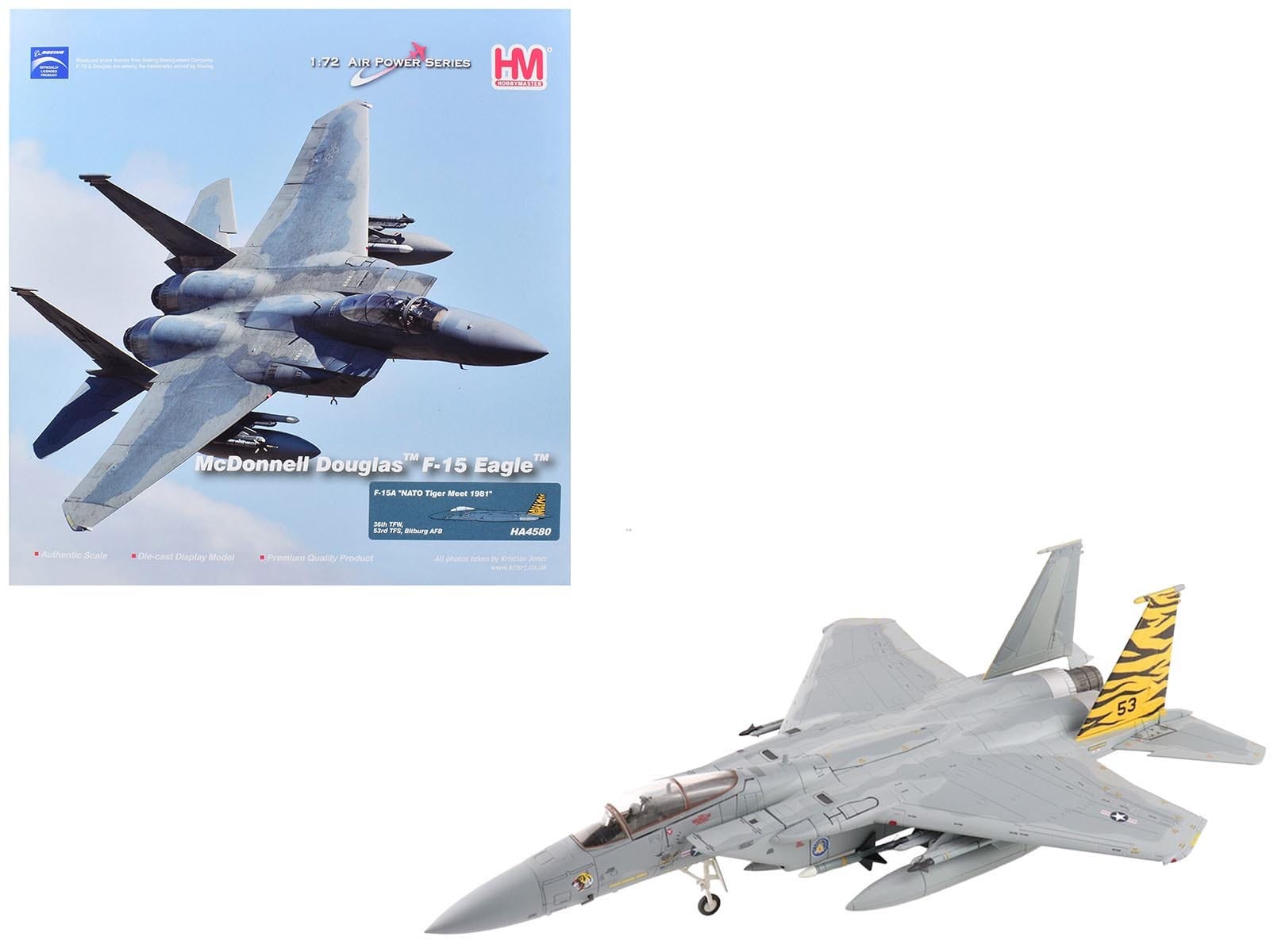 McDonnell Douglas F-15A Eagle Fighter Aircraft "NATO Tiger Meet 36th TFW 53rd TFS Bitburg AFB" (1981) United States Air Force "Air Power Series" 1/72 Diecast Model by Hobby Master