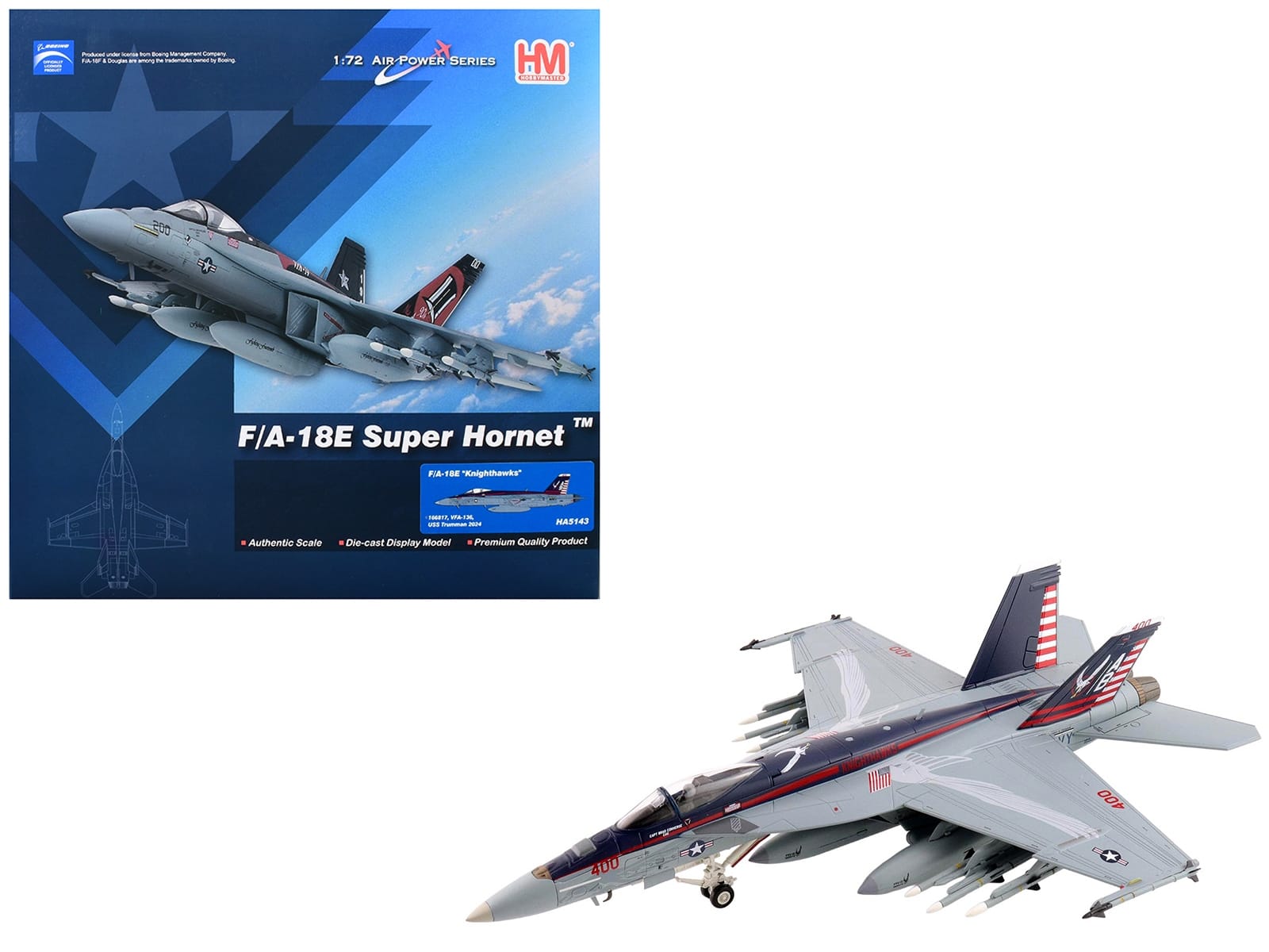 Boeing F/A-18E Super Hornet Fighter Aircraft "166817 VFA-136 Knighthawks USS Trumman" (2024) United States Navy "Air Power Series" 1/72 Diecast Model by Hobby Master