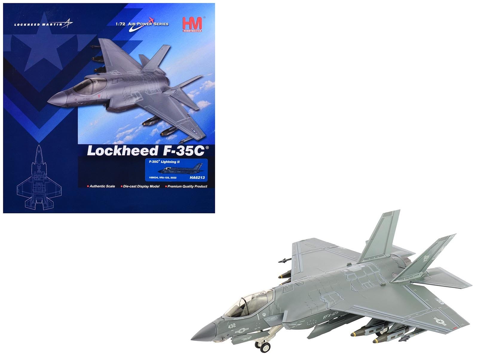 Lockheed F-35C Lightning II Aircraft "169034 VFA-125 Rough Raiders" (2022) United States Navy "Air Power Series" 1/72 Diecast Model by Hobby Master