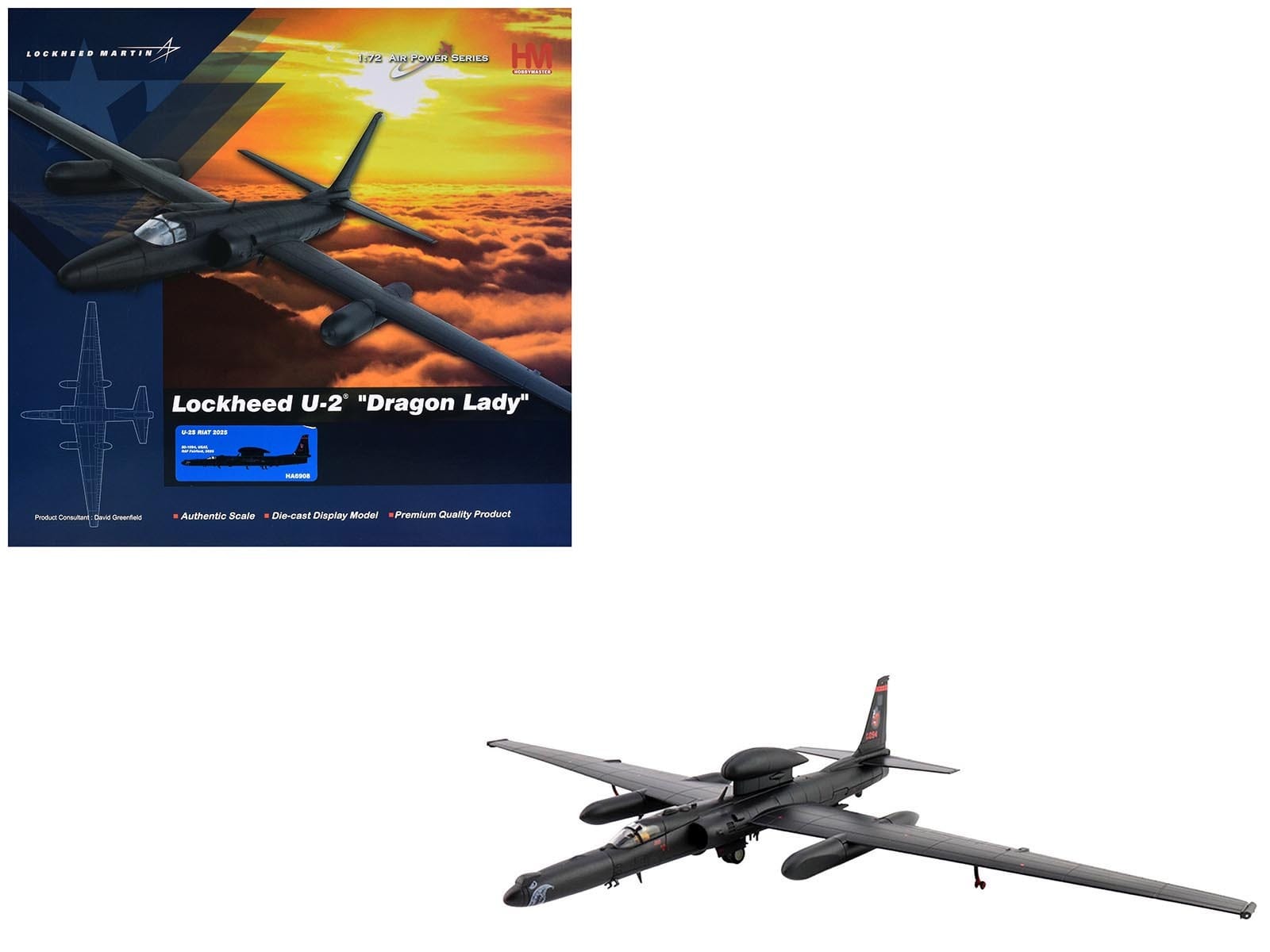 Lockheed U-2S Dragon Lady Aircraft "80-1094 RAF Fairford Royal International Air Tattoo" (2025) United States Air Force "Air Power Series" 1/72 Diecast Model by Hobby Master