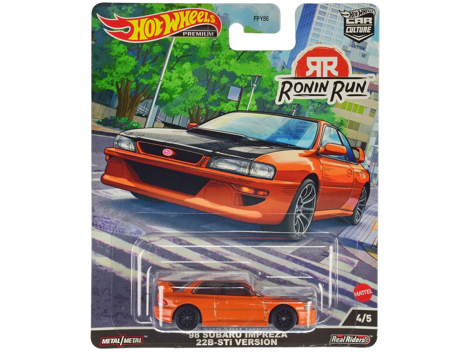 1998 Subaru Impreza 22B-STi Version Orange Metallic with Carbon Hood “Ronin Run” Series Diecast Model Car by Hot Wheels