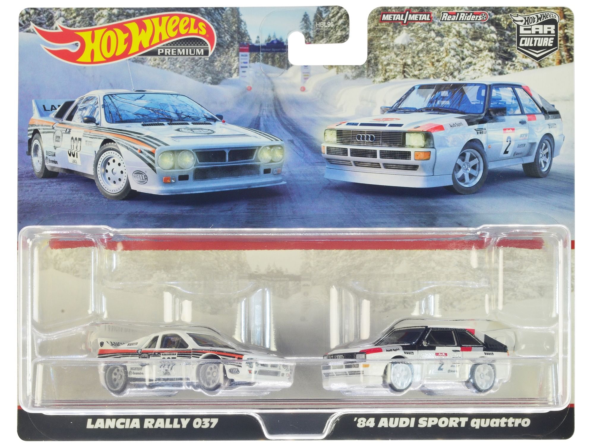 Lancia Rally 037 #037 White with Stripes and 1984 Audi Sport Quattro #2 White “Car Culture” Set of 2 Cars Diecast Model Cars by Hot Wheels