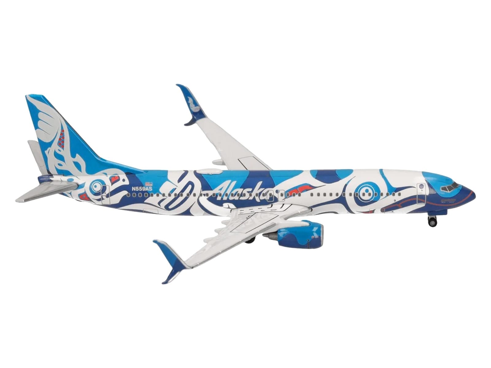 Boeing 737-800 Commercial Aircraft "Alaska Airlines - Salmon People Livery" (N559AS) Blue and White 1/500 Diecast Model Airplane by Herpa - Image 2