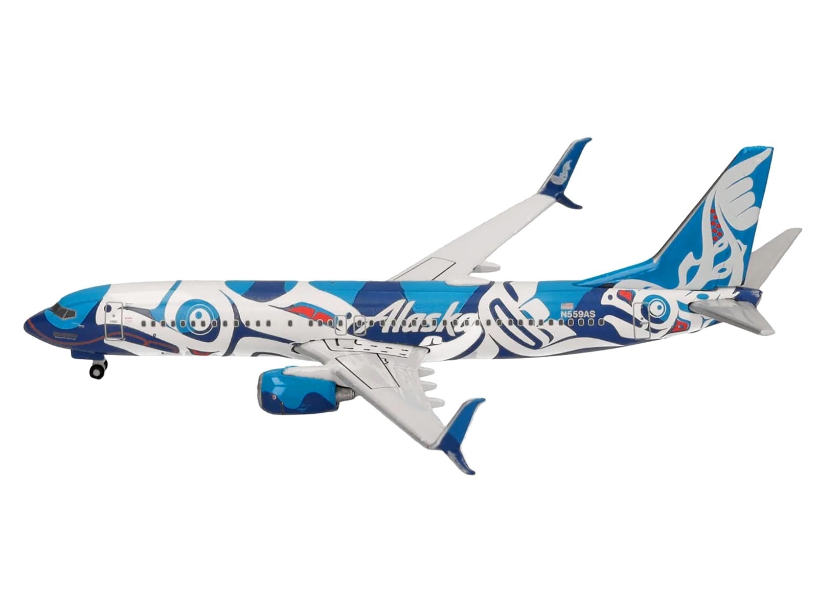Boeing 737-800 Commercial Aircraft "Alaska Airlines - Salmon People Livery" (N559AS) Blue and White 1/500 Diecast Model Airplane by Herpa - Image 3