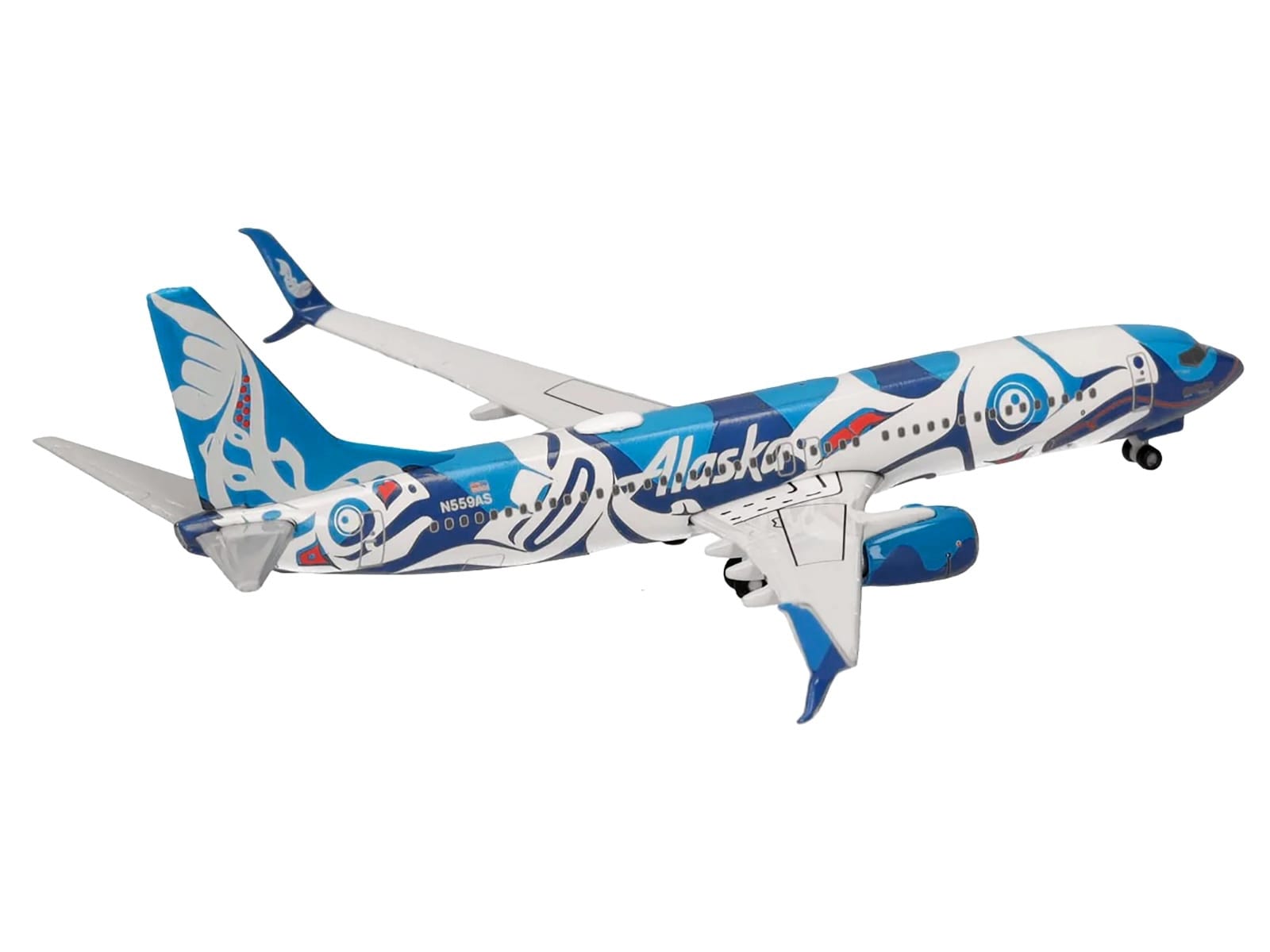 Boeing 737-800 Commercial Aircraft "Alaska Airlines - Salmon People Livery" (N559AS) Blue and White 1/500 Diecast Model Airplane by Herpa - Image 4