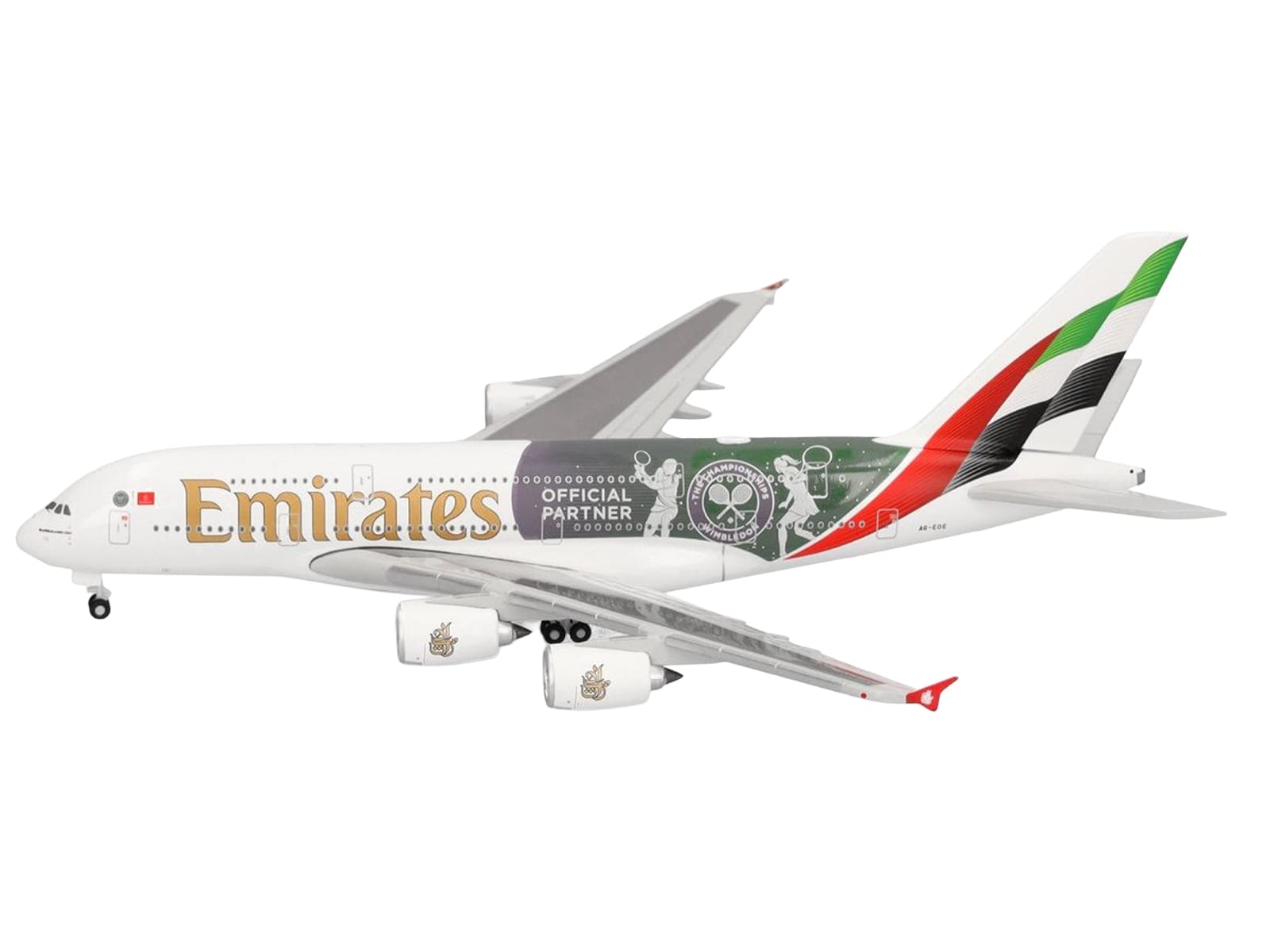Airbus A380-800 Commercial Aircraft "Emirates Airlines - Wimbledon Official Partner" (A6-EOE) White with Graphics 1/500 Diecast Model Airplane by Herpa - Image 2