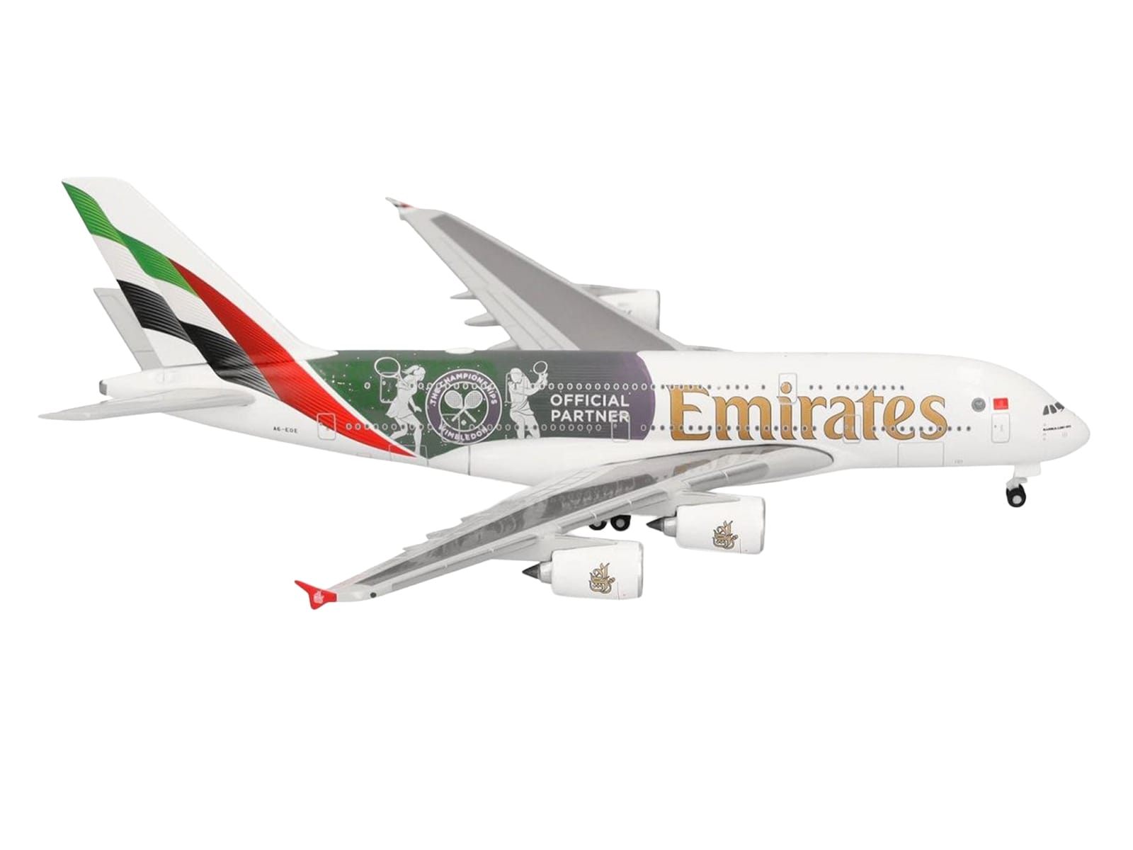 Airbus A380-800 Commercial Aircraft "Emirates Airlines - Wimbledon Official Partner" (A6-EOE) White with Graphics 1/500 Diecast Model Airplane by Herpa - Image 3