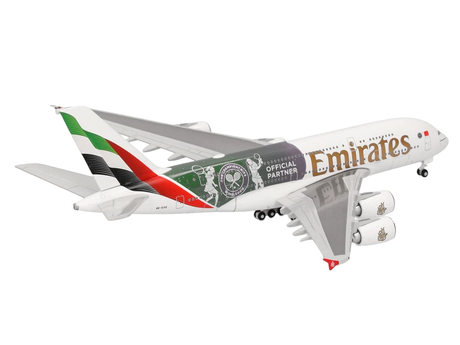 Airbus A380-800 Commercial Aircraft "Emirates Airlines - Wimbledon Official Partner" (A6-EOE) White with Graphics 1/500 Diecast Model Airplane by Herpa - Image 4