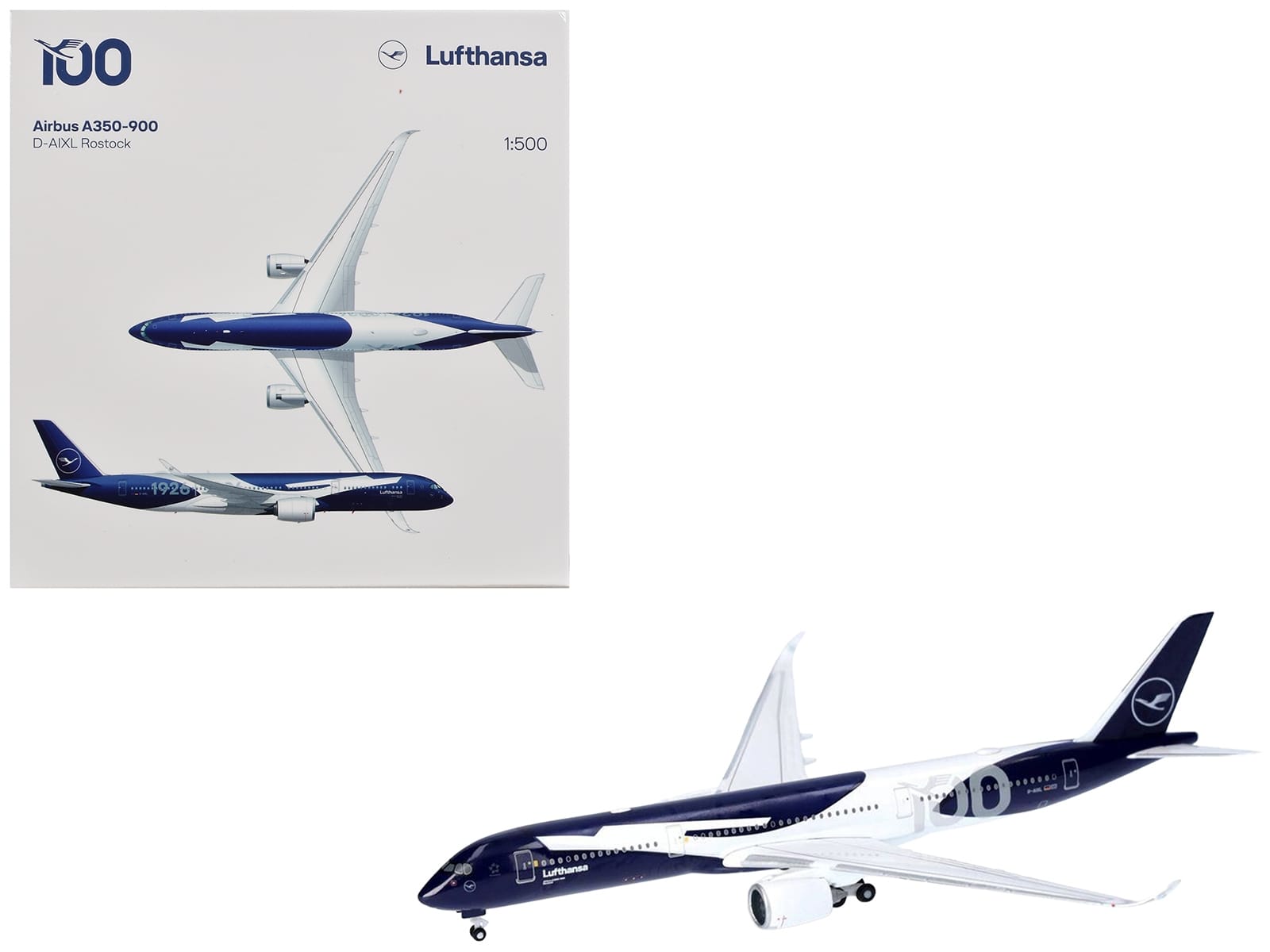 Airbus A350-900 Commercial Aircraft "Lufthansa 100 Years" (D-AIXL) Blue with Graphics 1/500 Diecast Model Airplane by Herpa