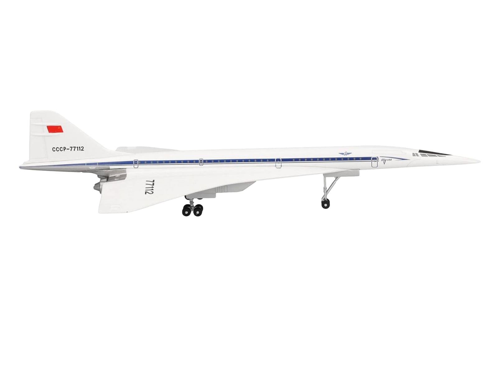 Tupolev Tu-144D Commercial Aircraft "Aeroflt - Technik Museum Sinsheim" (CCCP-77112) White with Blue Stripes 1/400 Diecast Model Airplane by Herpa - Image 3