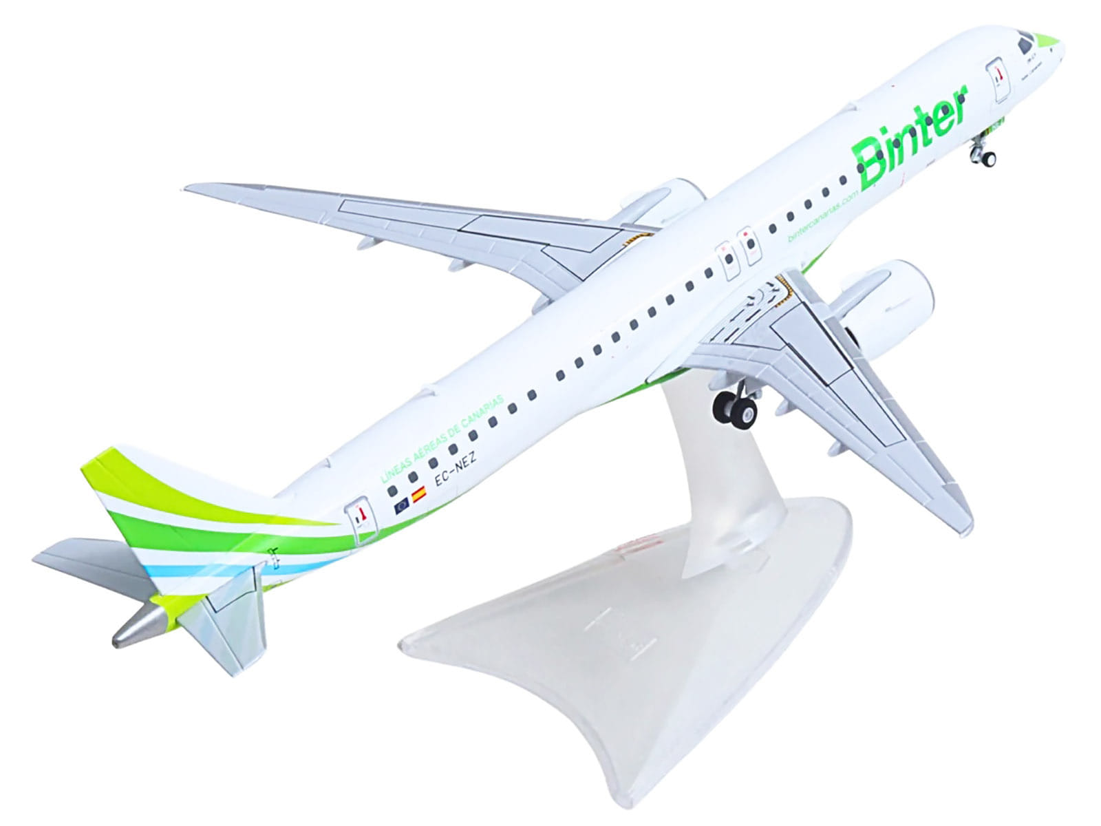 Embraer E195-E2 Commercial Aircraft "Binter Canarias" (EC-NEZ) White with Green Striped Tail 1/200 Diecast Model by Herpa - Image 3