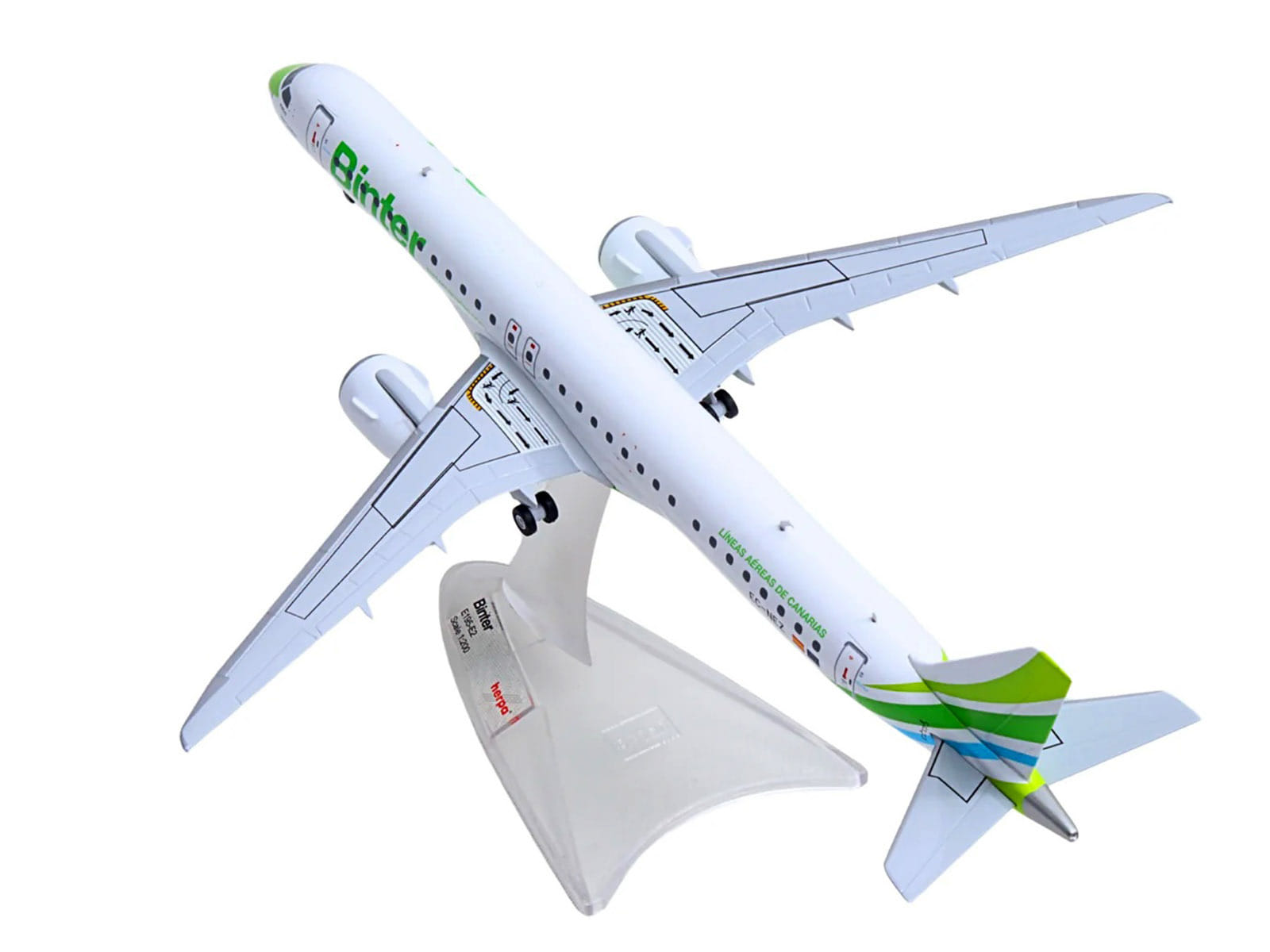 Embraer E195-E2 Commercial Aircraft "Binter Canarias" (EC-NEZ) White with Green Striped Tail 1/200 Diecast Model by Herpa - Image 4