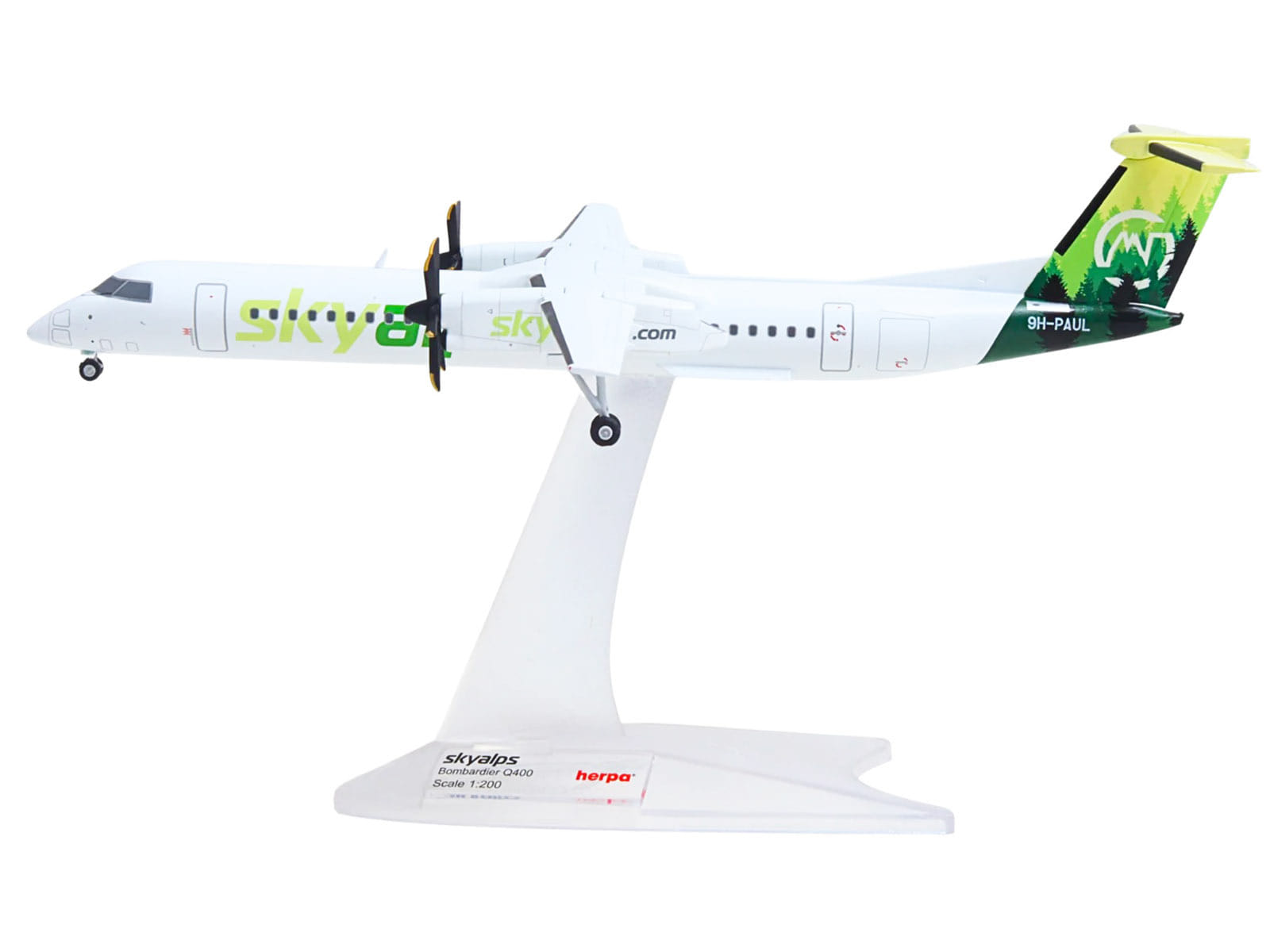 Bombardier Q400 Commercial Aircraft "Sky Alps" (9H-PAUL) White with Green Tail Graphics 1/200 Diecast Model by Herpa - Image 2
