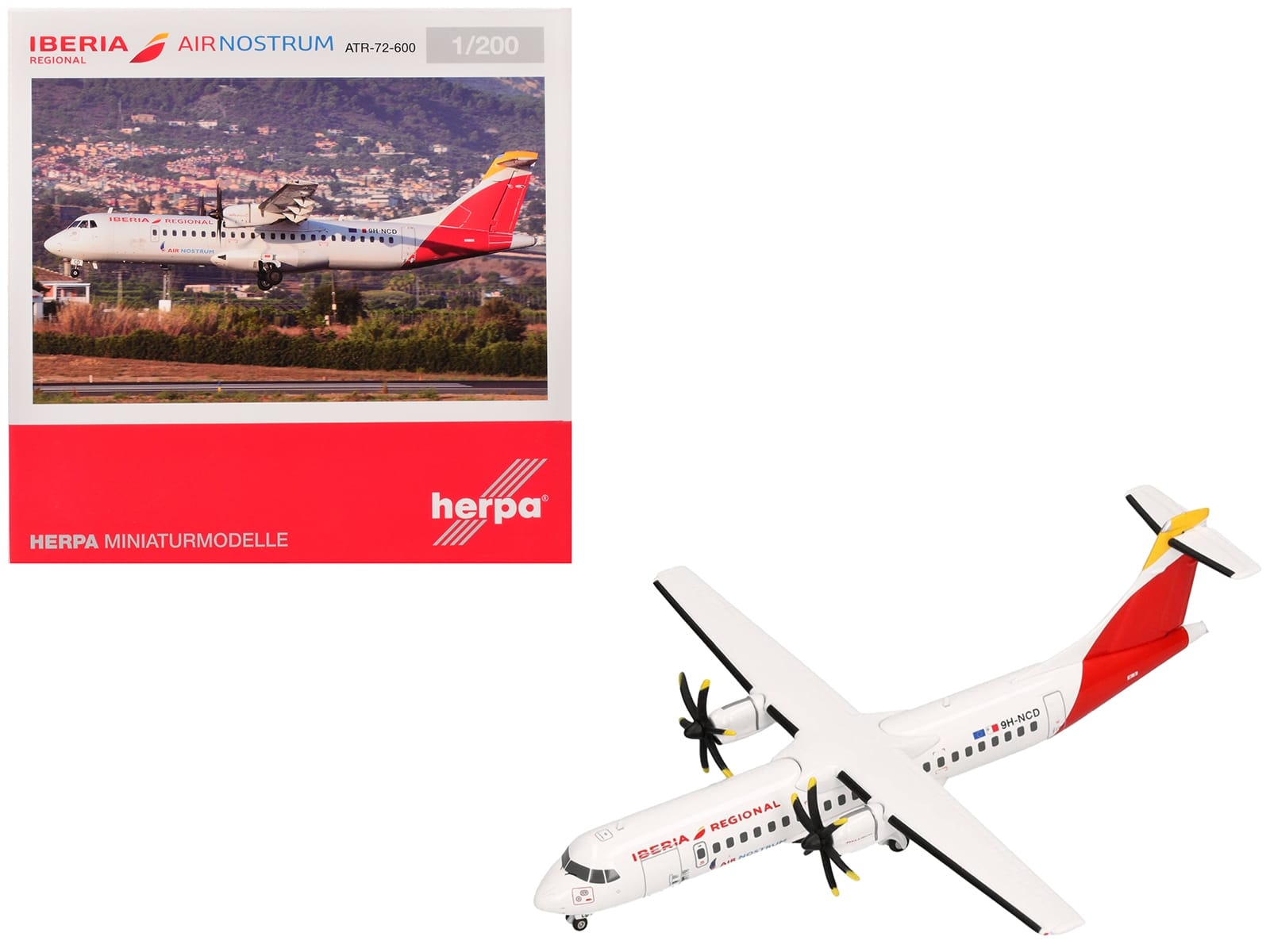 ATR 72-600 Commercial Aircraft "Iberia Regional" (9H-NCD) White with Red Tail 1/200 Diecast Model Airplane by Herpa - Image 3