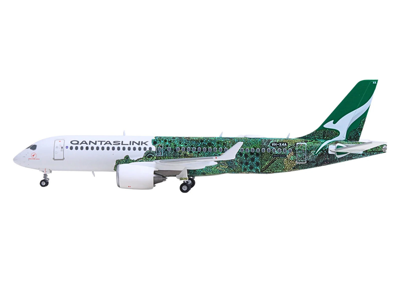 Airbus A220-300 Commercial Aircraft "QantasLink Flying Art Series - Minyma Kutjara Tjukurpa" (VH-X4A) White with Green Graphics 1/200 Diecast Model by Herpa - Image 2