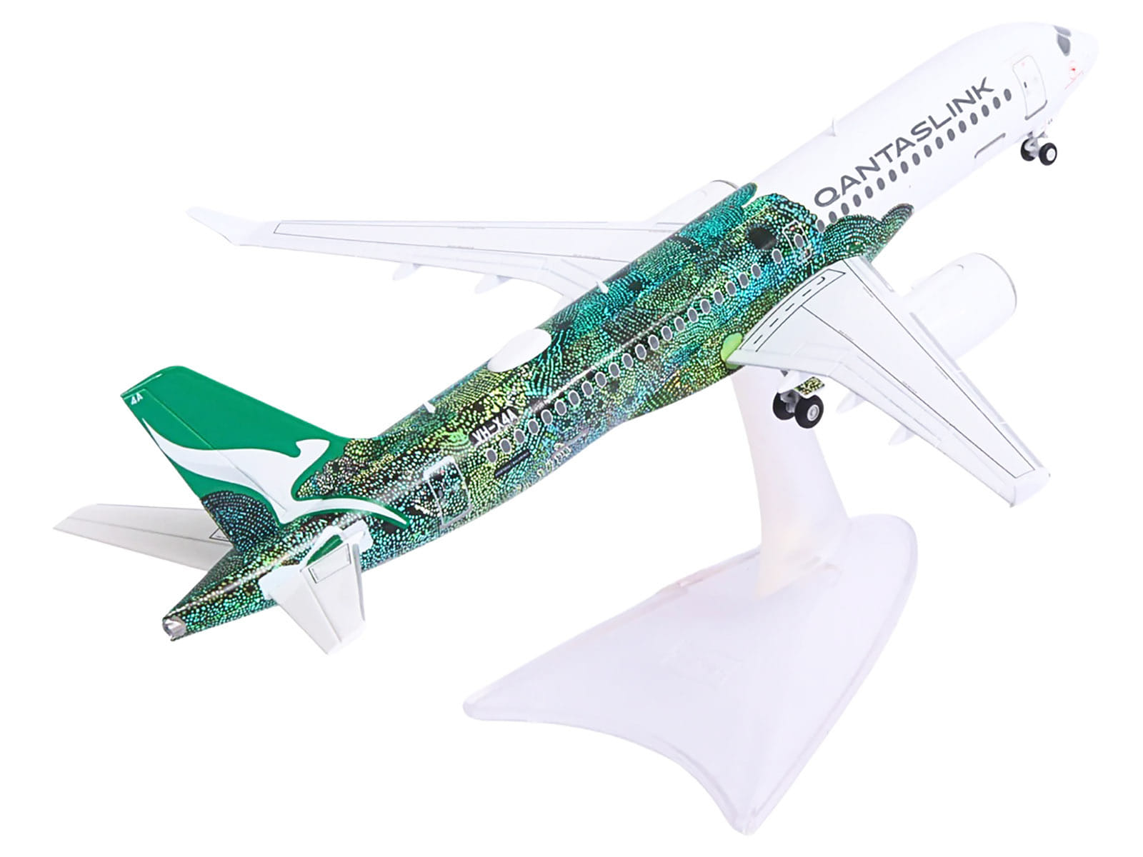 Airbus A220-300 Commercial Aircraft "QantasLink Flying Art Series - Minyma Kutjara Tjukurpa" (VH-X4A) White with Green Graphics 1/200 Diecast Model by Herpa - Image 3