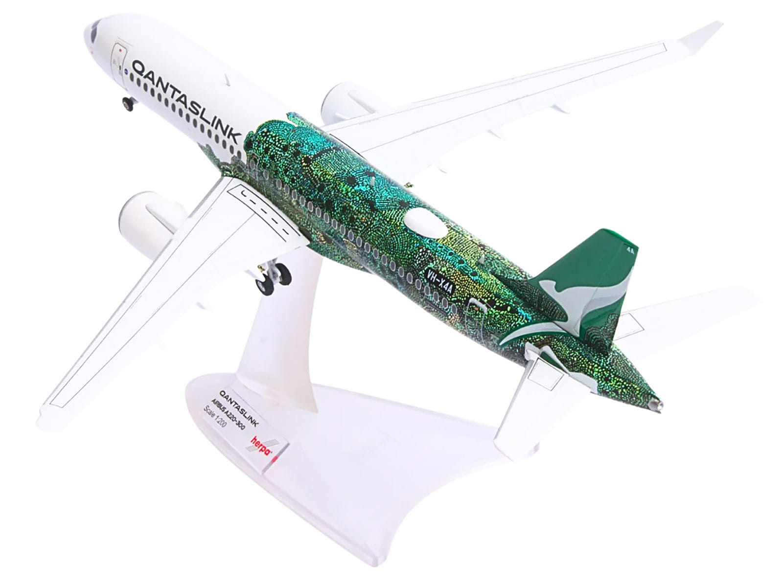 Airbus A220-300 Commercial Aircraft "QantasLink Flying Art Series - Minyma Kutjara Tjukurpa" (VH-X4A) White with Green Graphics 1/200 Diecast Model by Herpa - Image 4