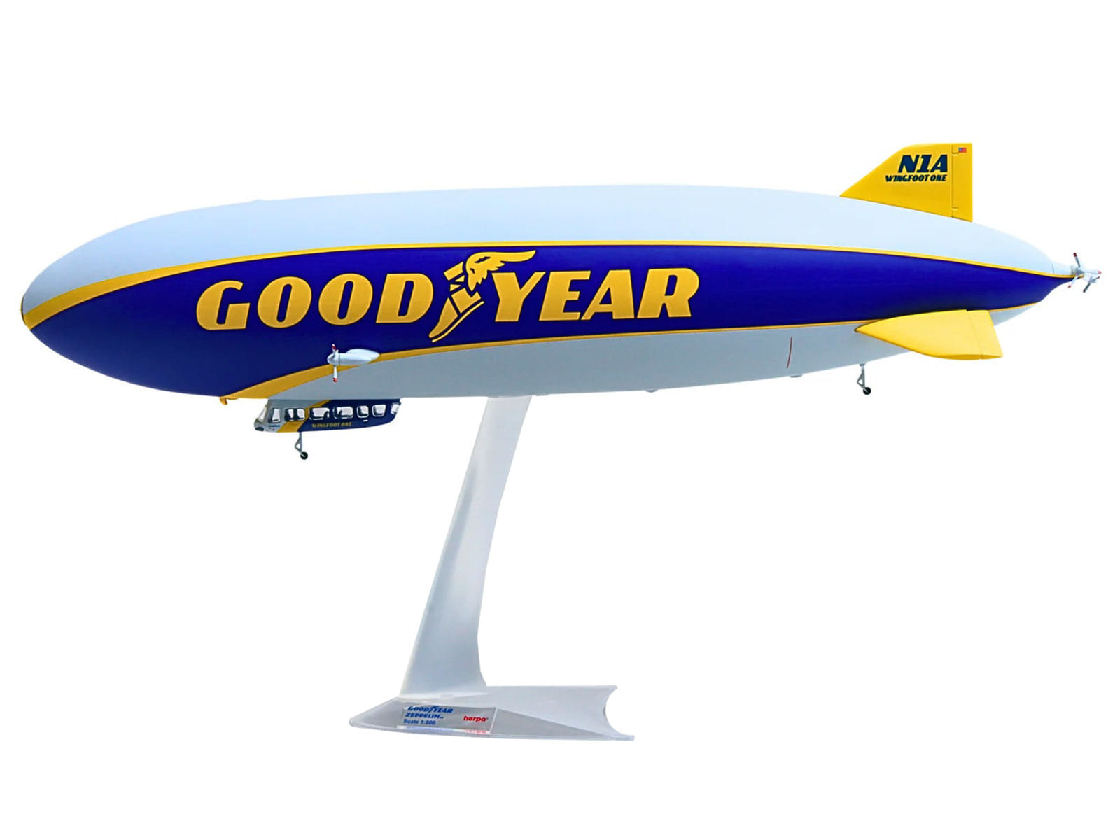 Zeppelin NT Aircraft "Goodyear Blimp - Wingfoot One" (N1A) Gray and Blue with Yellow Stripes 1/200 Diecast Model by Herpa - Image 2