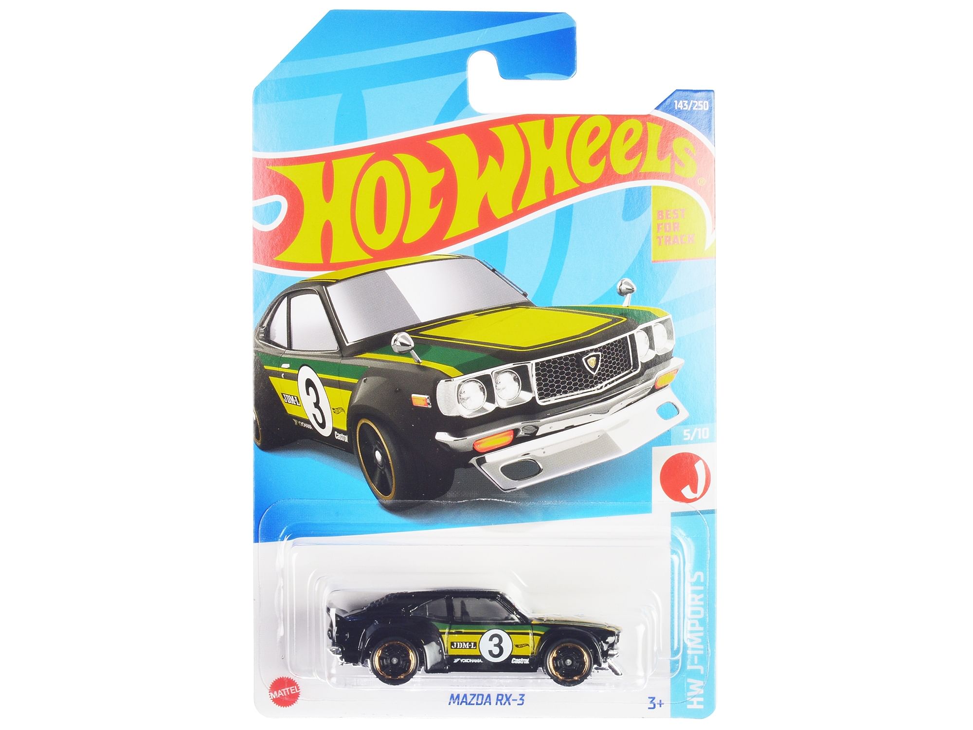 Mazda RX-3 #3 Black and Yellow with Green Stripes “HW J-Imports” Series Diecast Model Car by Hot Wheels