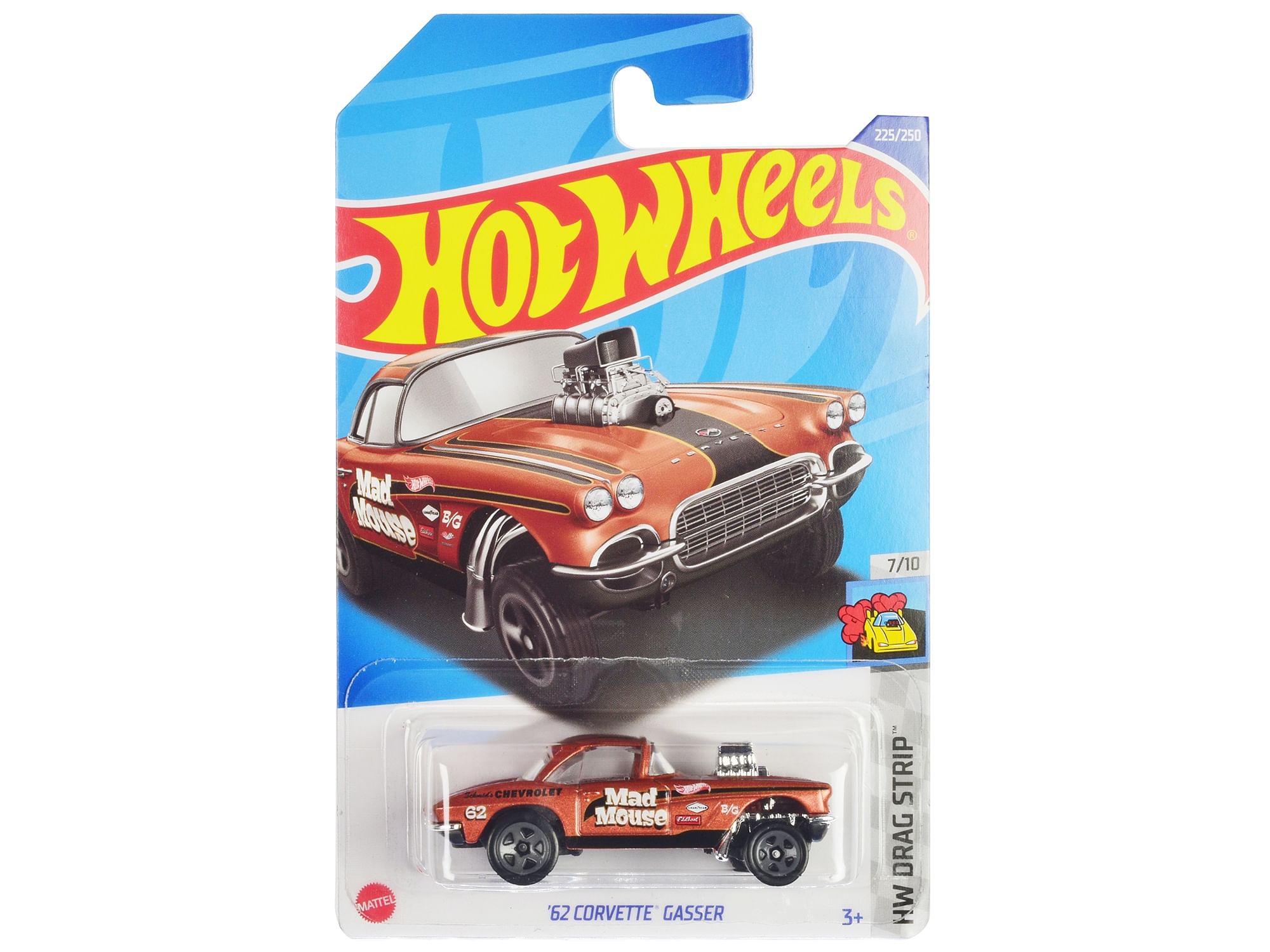 1962 Chevrolet Corvette Gasser “Mad Mouse” Copper Metallic with Black Stripes “HW Drag Strip” Series Diecast Model Car by Hot Wheels