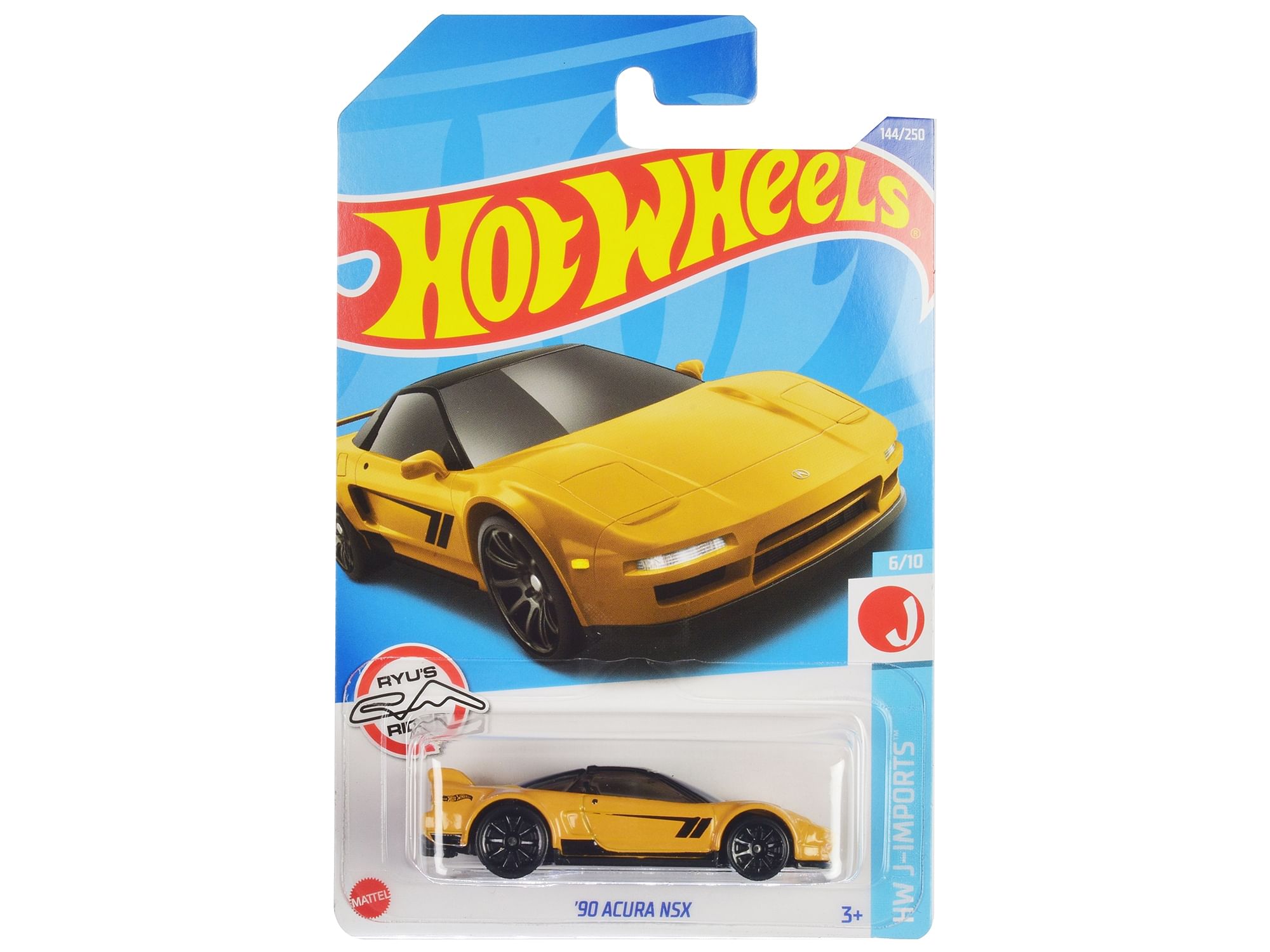 1990 Acura NSX Yellow with Black Stripes and Top “HW J-Imports” Series Diecast Model Car by Hot Wheels