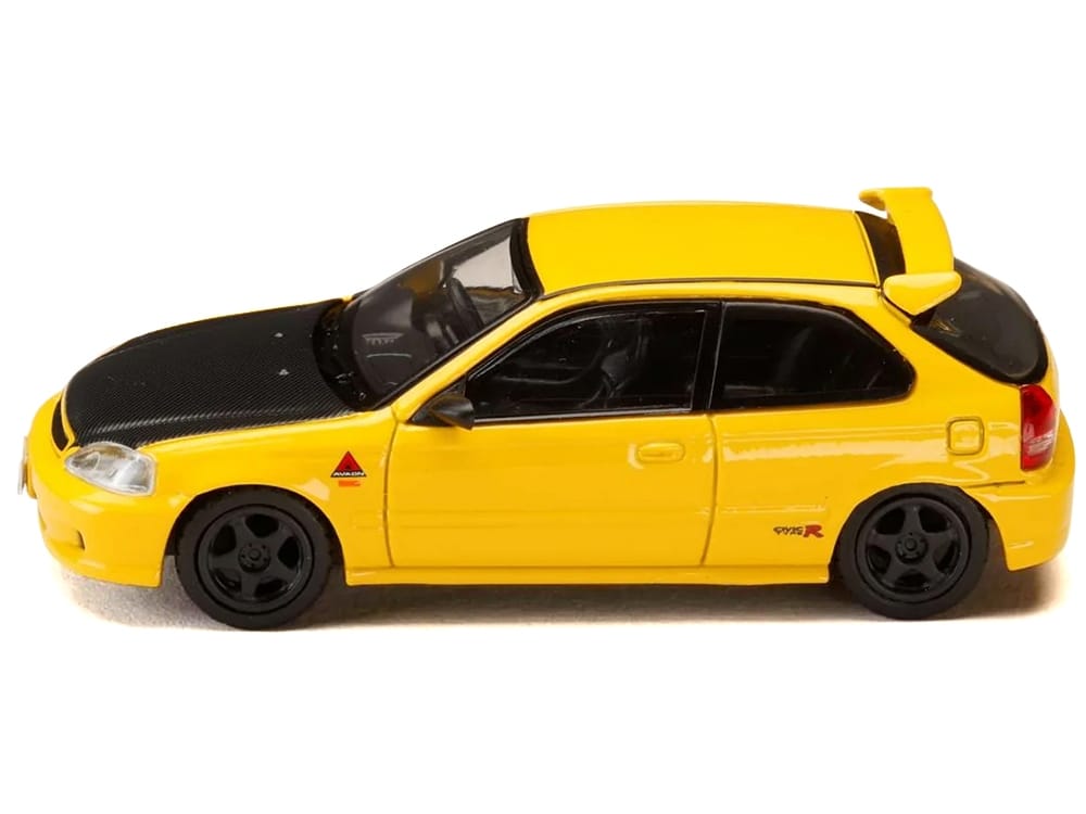 Honda Civic (EK9) RHD (Right Hand Drive) Yellow with Carbon Hood "Initial D" (1995-2013) Manga "Diorama Set Series" 1/64 Diecast Model car by Hobby Japan - Image 2