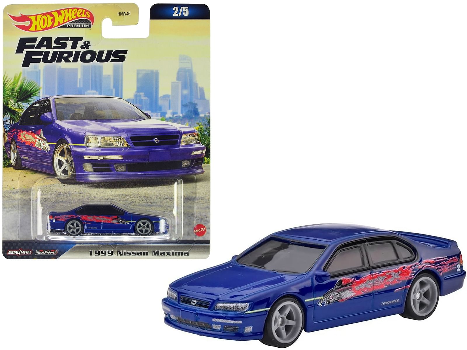 1999 Nissan Maxima Blue Metallic with Graphics “The Fast and The Furious” (2001) Movie “Fast & Furious” Series Diecast Model Car by Hot Wheels