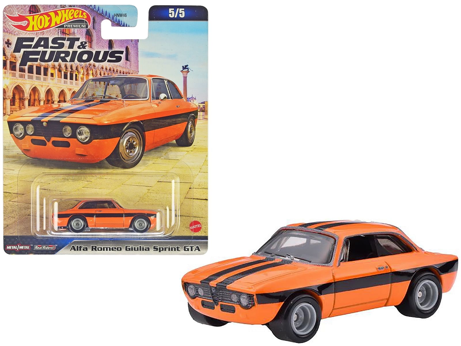 Alfa Romeo Guilia Sprint GTA Orange with Black Stripes “Fast X” (2023) Movie “Fast & Furious” Series Diecast Model Car by Hot Wheels