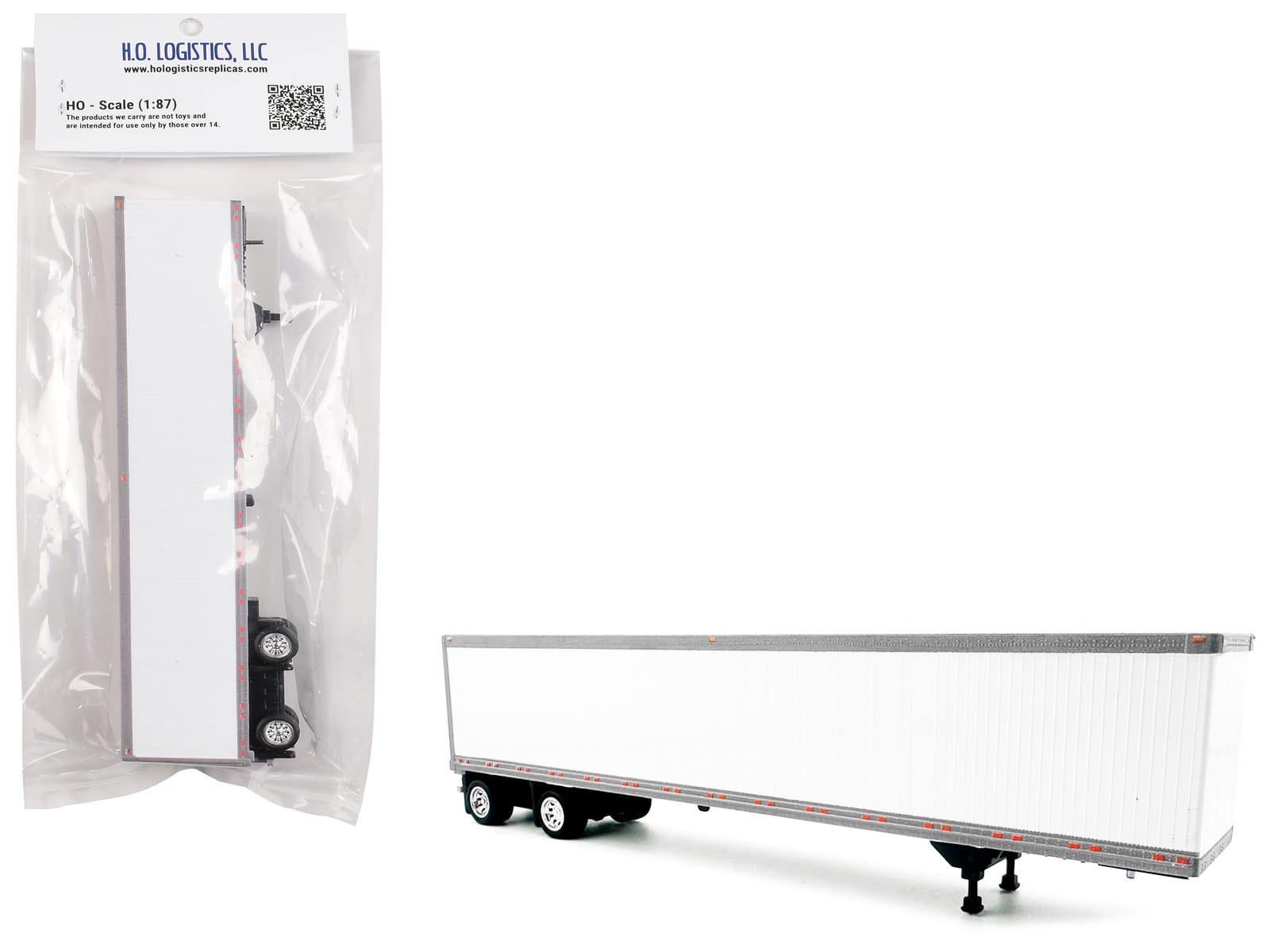 53' Spread Axle Dry Van Trailer White 1/87 (HO) Plastic Model Car by HO Logistics