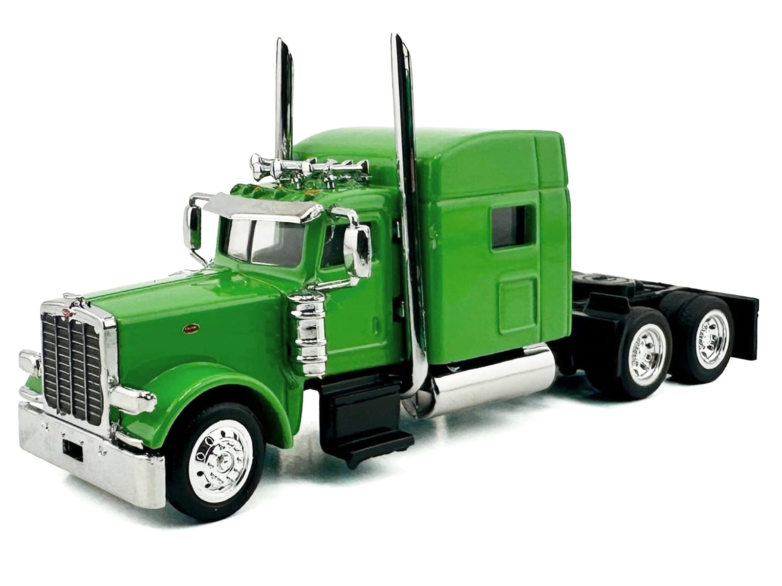 Peterbilt 389 Truck Tractor with Sleeper Cab Lime Green and Low Boy Flatbed Trailer Black Combo Set 1/87 (HO) Plastic Model Car by HO Logistics - Image 2
