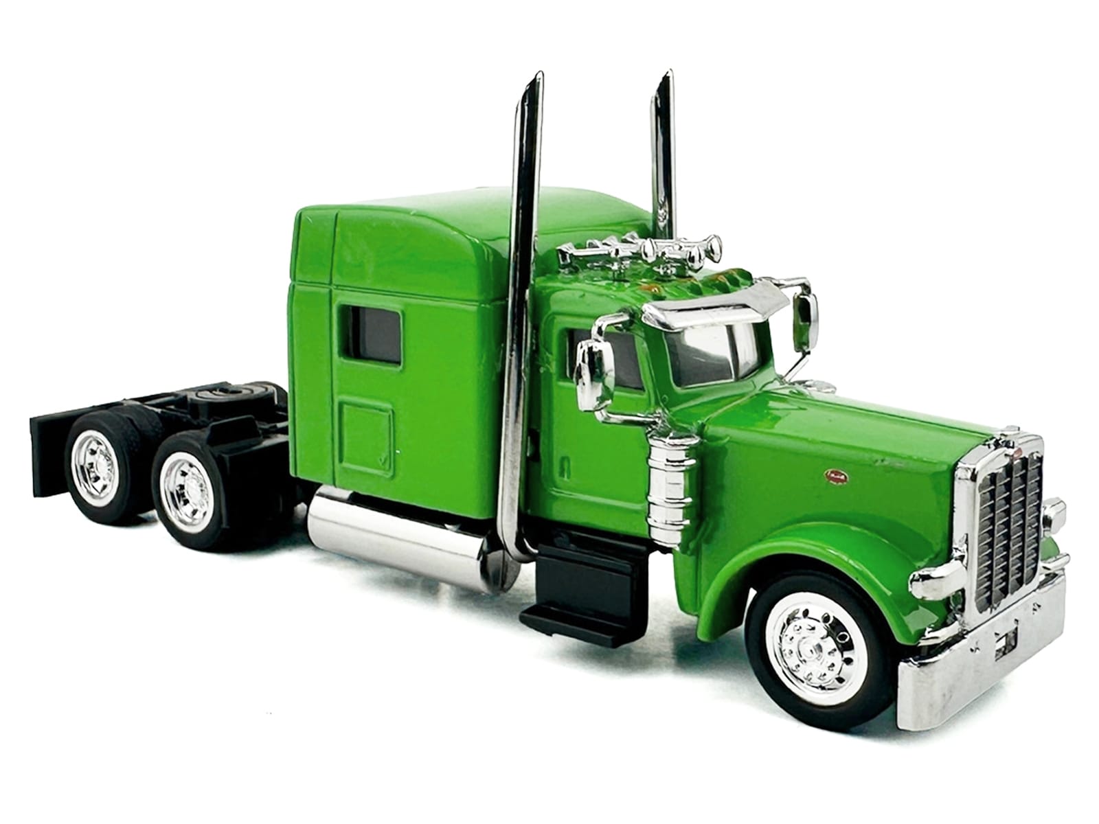 Peterbilt 389 Truck Tractor with Sleeper Cab Lime Green and Low Boy Flatbed Trailer Black Combo Set 1/87 (HO) Plastic Model Car by HO Logistics - Image 3