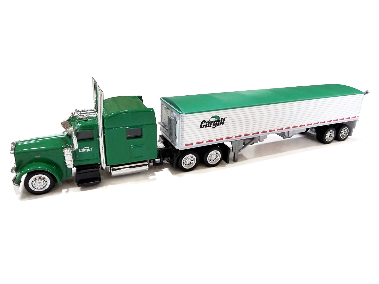 Peterbilt 389 Truck Tractor with Sleeper Cab "Cargill" Green and Covered Grain Trailer White with Green Tarp Combo Set 1/87 (HO) Plastic Model Car by HO Logistics - Image 2