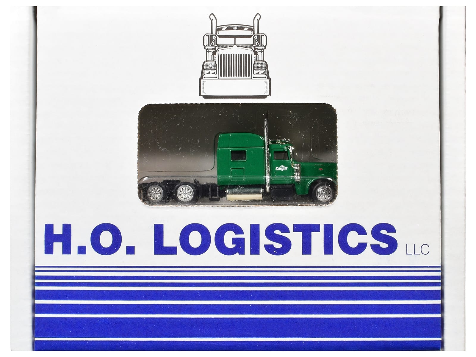 Peterbilt 389 Truck Tractor with Sleeper Cab "Cargill" Green and Covered Grain Trailer White with Green Tarp Combo Set 1/87 (HO) Plastic Model Car by HO Logistics - Image 3